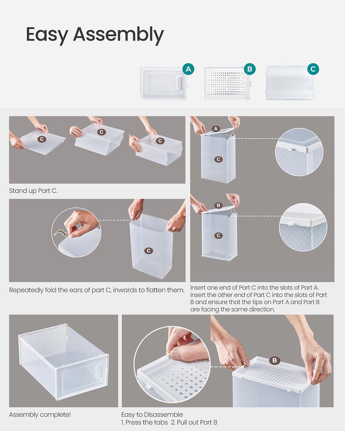 Stackable Shoe Boxes - Plastic - Transparent - Foldable and Versatile