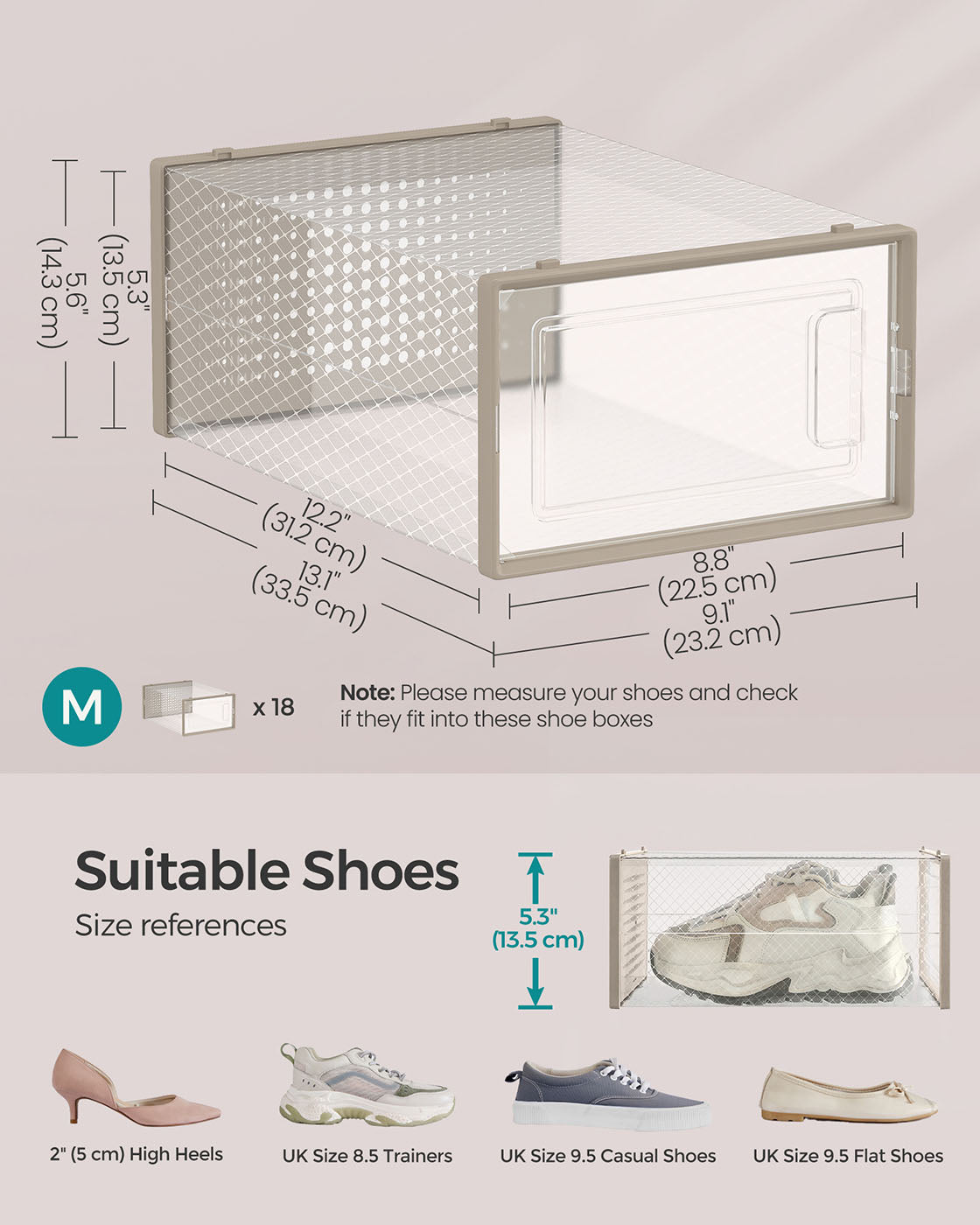 18-Pack Stackable Shoe Storage Organisers - Plastic - Transparent - Foldable and Versatile for Sneakers
