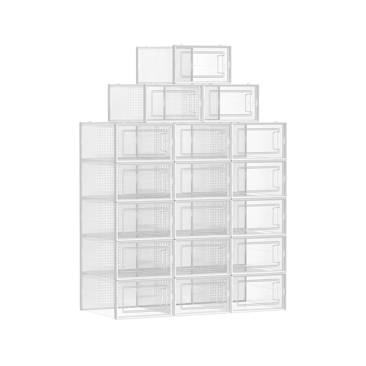 Shoe Storage Organizers - Plastic - Transparent and White - Stackable and Foldable