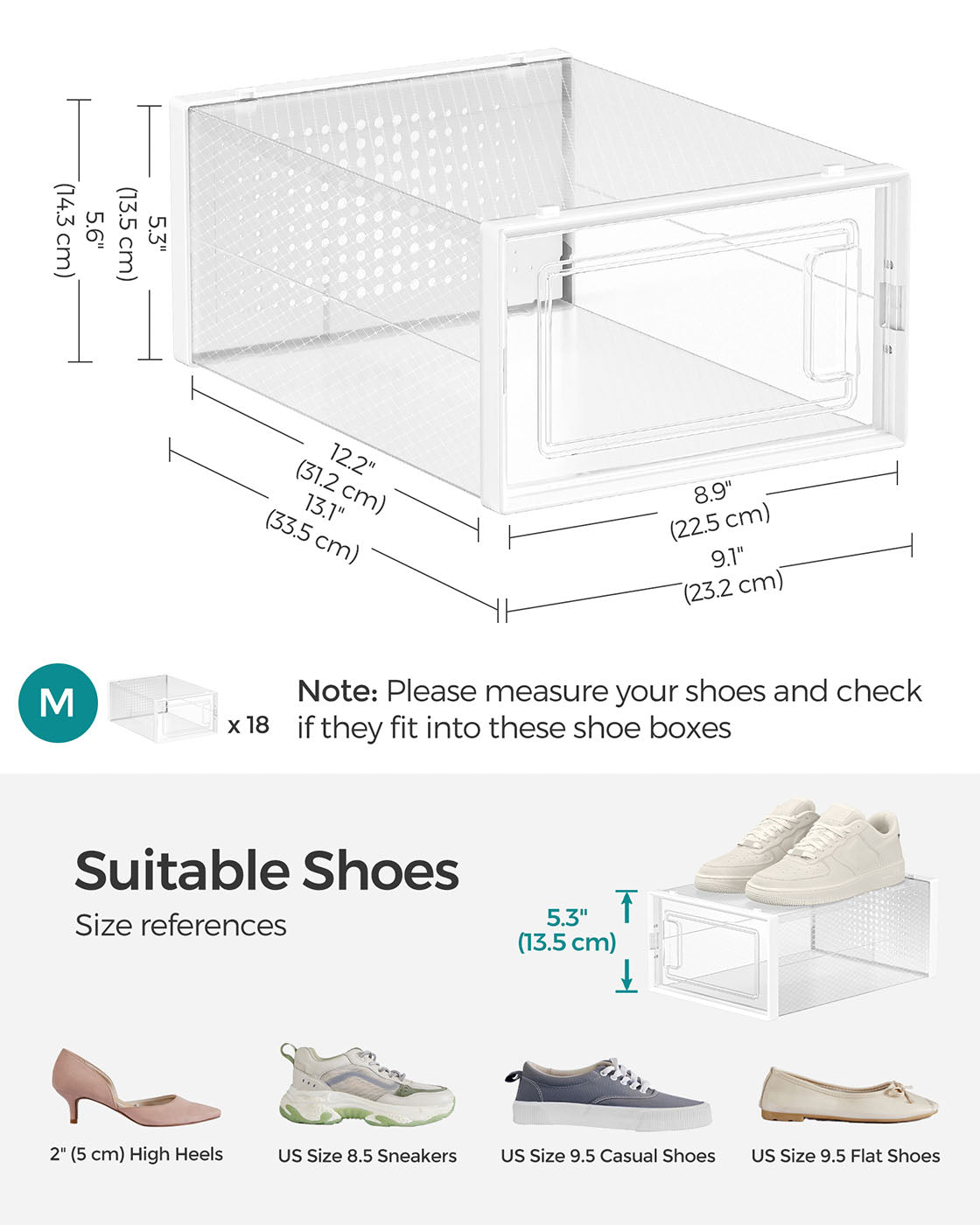Shoe Storage Organizers - Plastic - Transparent and White - Stackable and Foldable