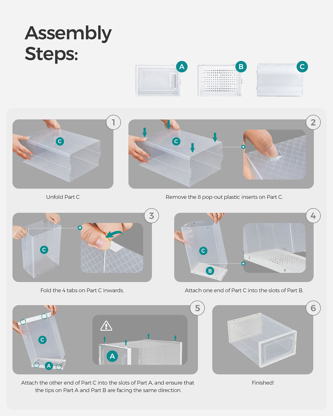 Shoe Storage Organizers - Plastic - Transparent and White - Stackable and Foldable