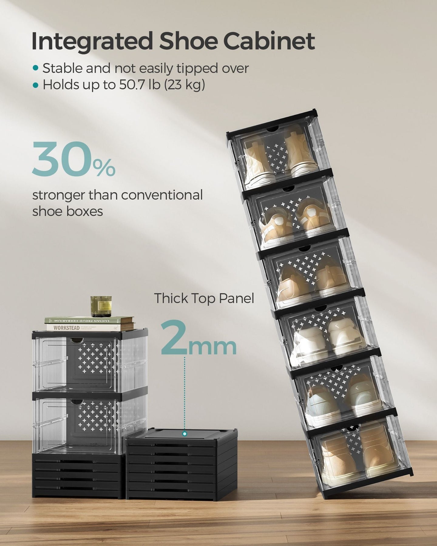 Stackable Shoe Boxes - Plastic - Transparent - Foldable and Portable