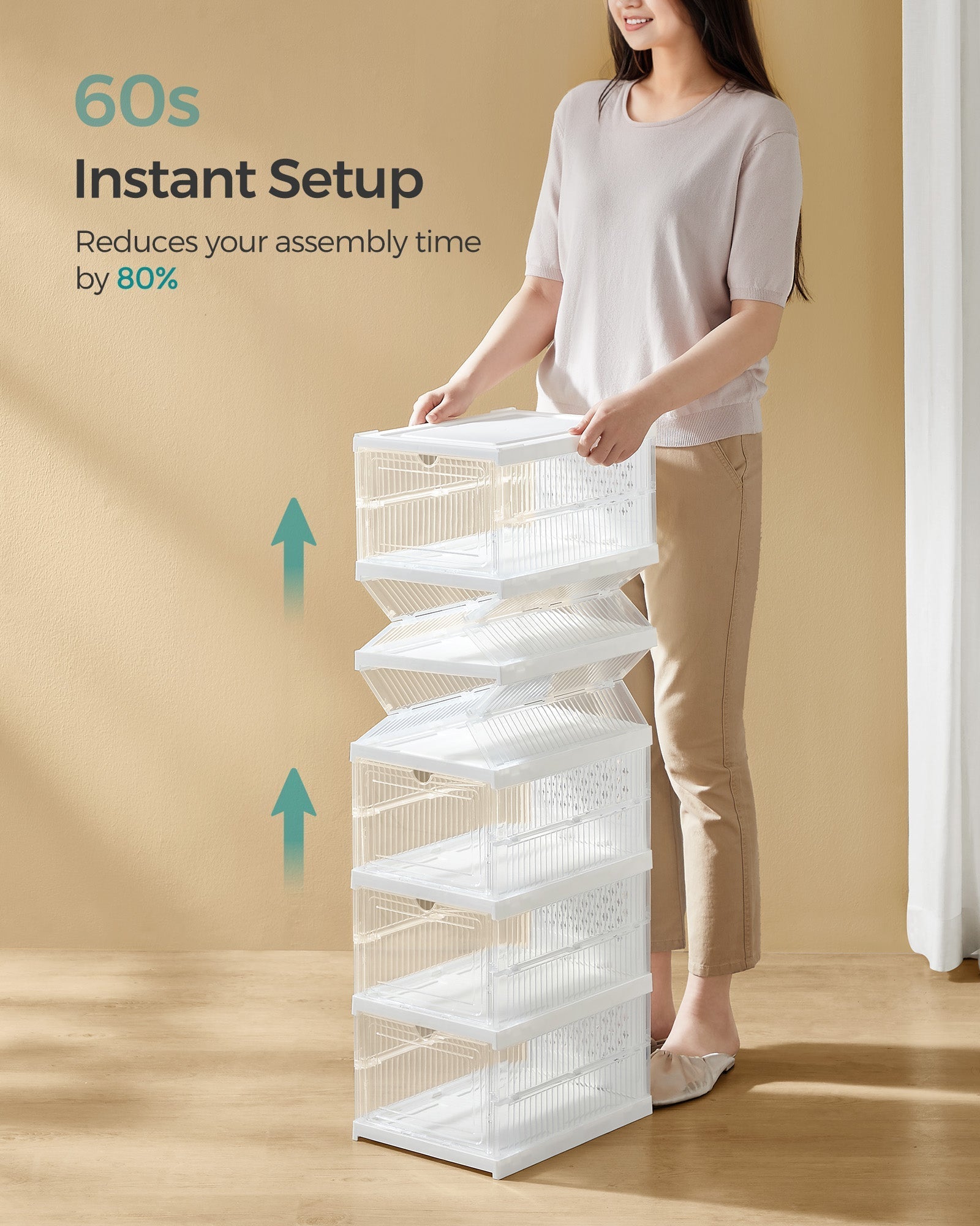 Shoe Storage Organiser - Pack of 6 - Transparent - Stackable and Foldable