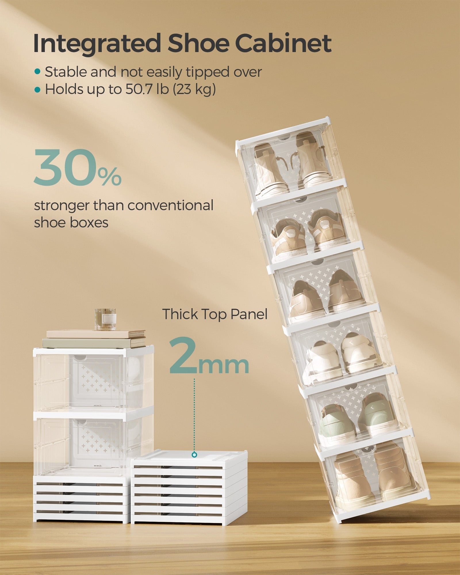Shoe Storage Organiser - Pack of 6 - Transparent - Stackable and Foldable