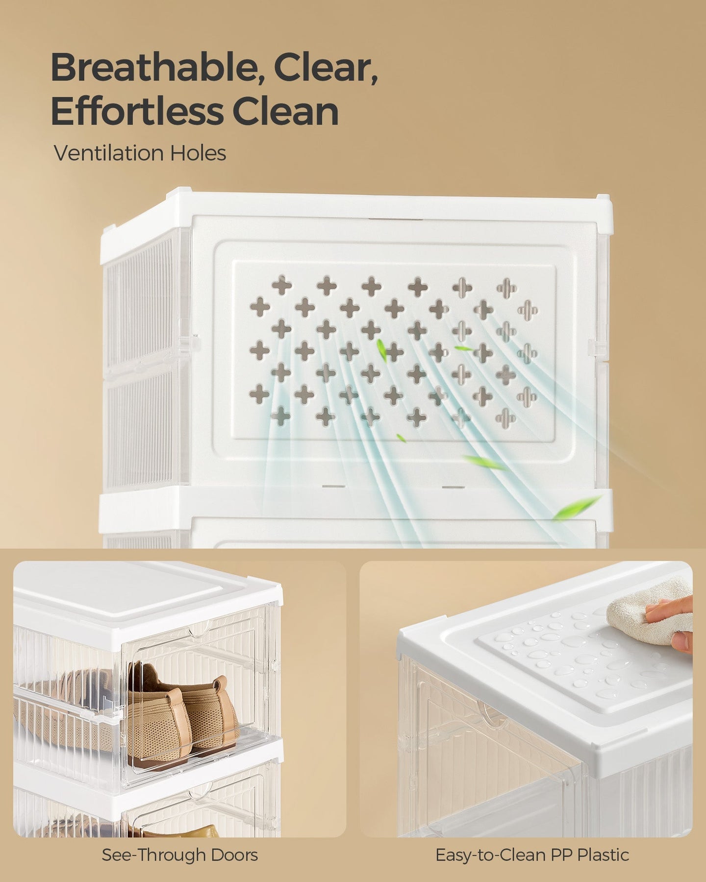 Shoe Storage Organiser - Pack of 6 - Transparent - Stackable and Foldable