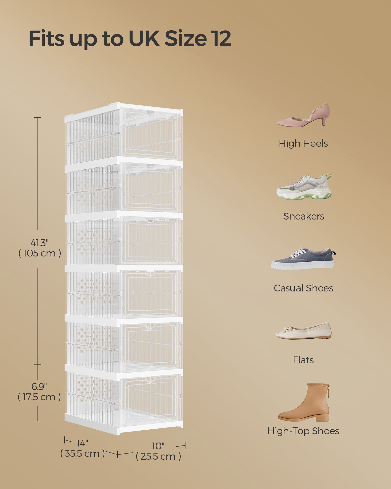Shoe Storage Organiser - Pack of 6 - Transparent - Stackable and Foldable