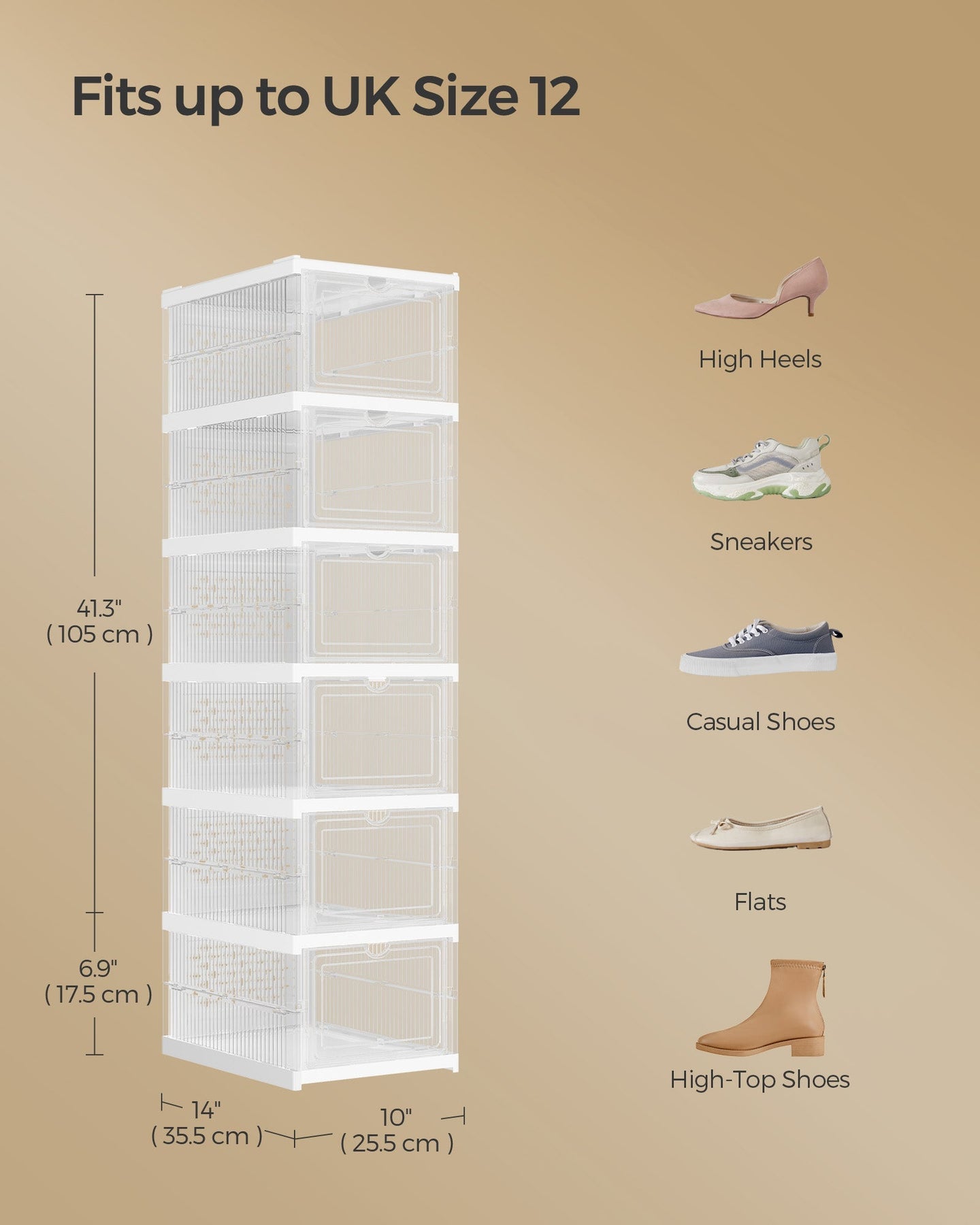 Shoe Storage Organiser - Pack of 6 - Transparent - Stackable and Foldable