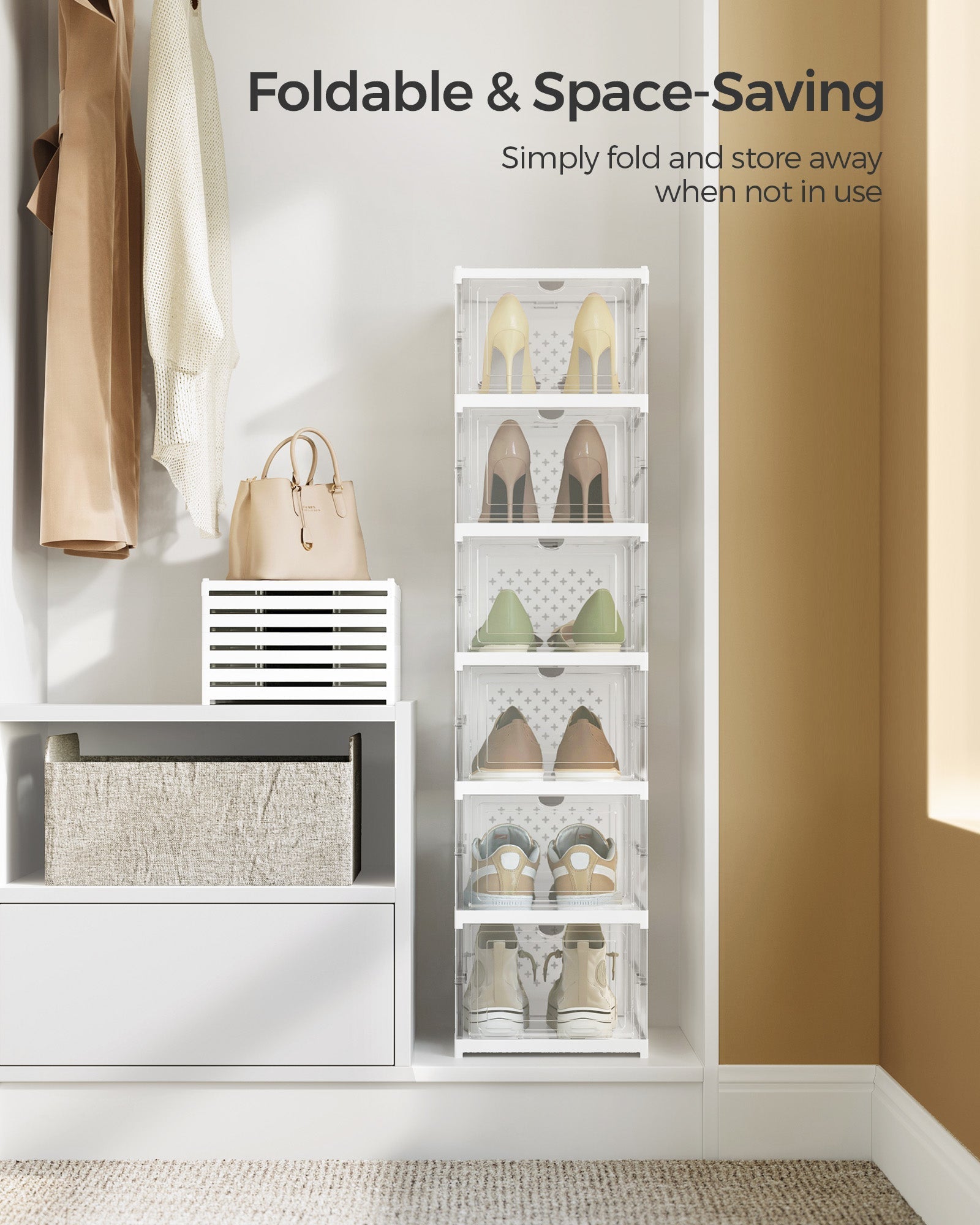 Shoe Storage Organiser - Pack of 6 - Transparent - Stackable and Foldable