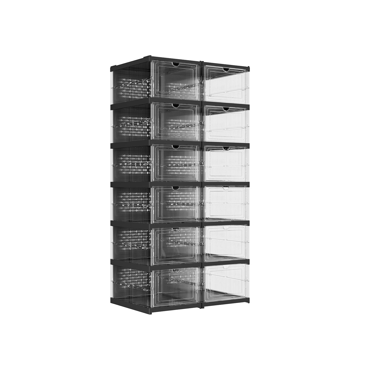 Stackable Shoe Boxes - Pack of 12 - Transparent - Foldable and Portable