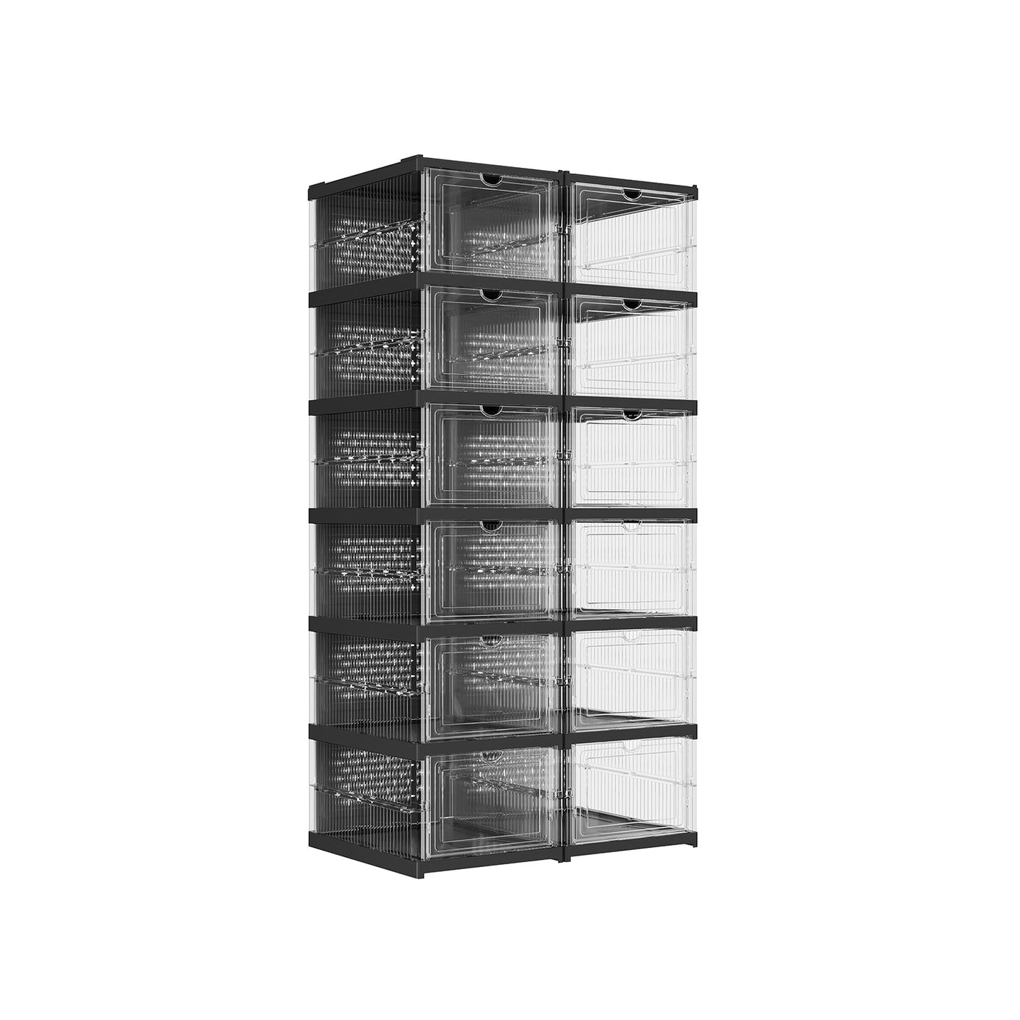 Stackable Shoe Boxes - Pack of 12 - Transparent - Foldable and Portable