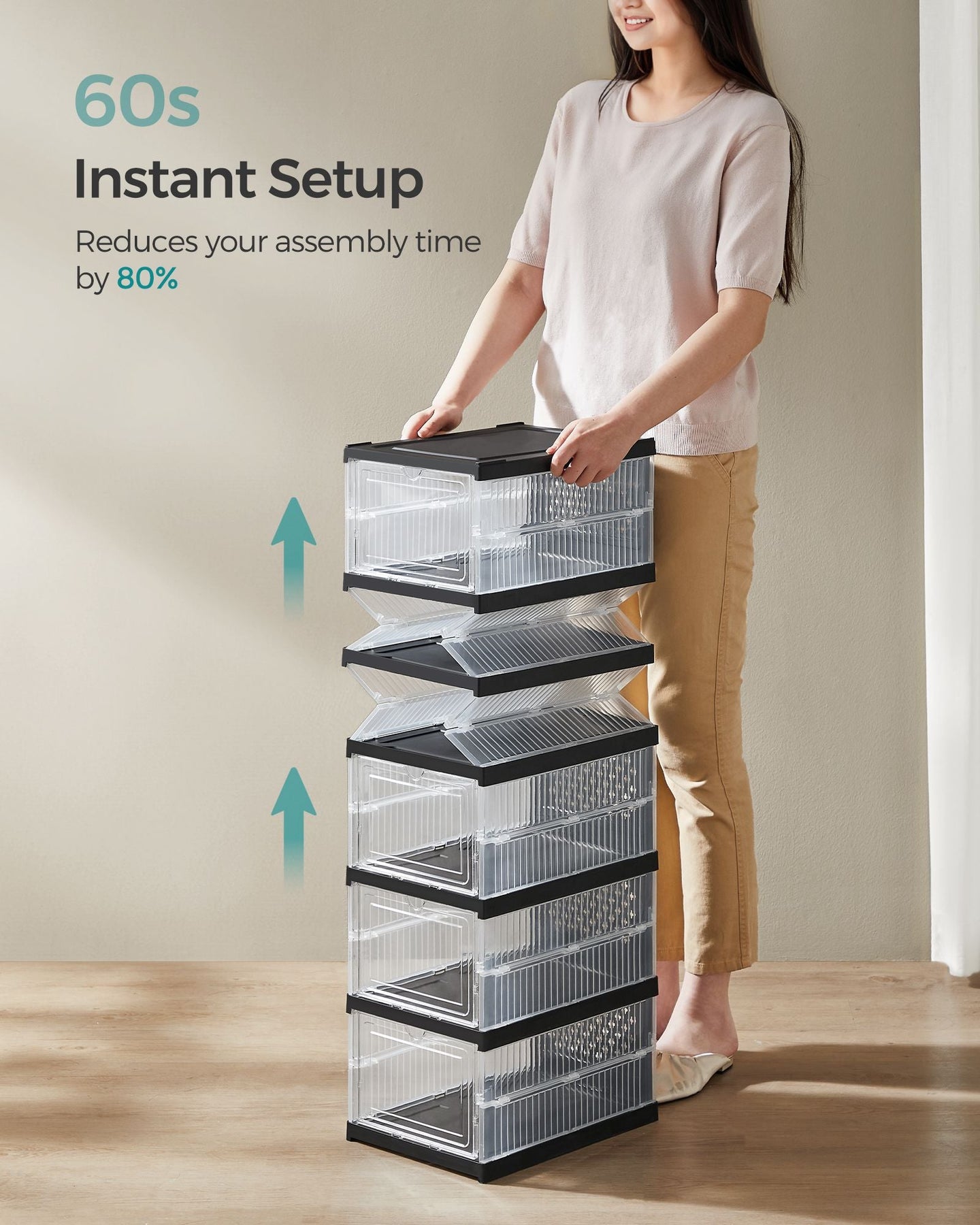Stackable Shoe Boxes - Pack of 12 - Transparent - Foldable and Portable