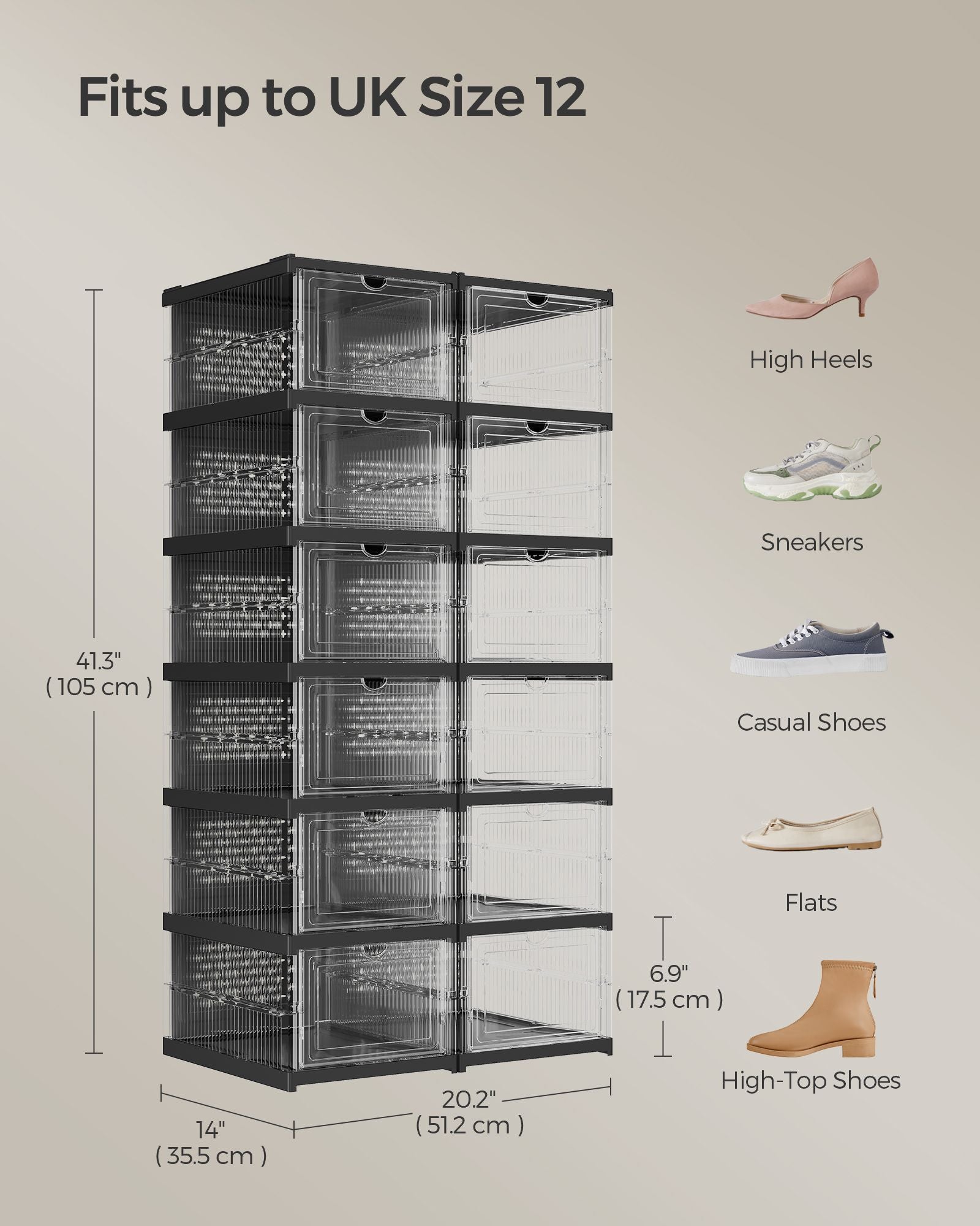 Stackable Shoe Boxes - Pack of 12 - Transparent - Foldable and Portable