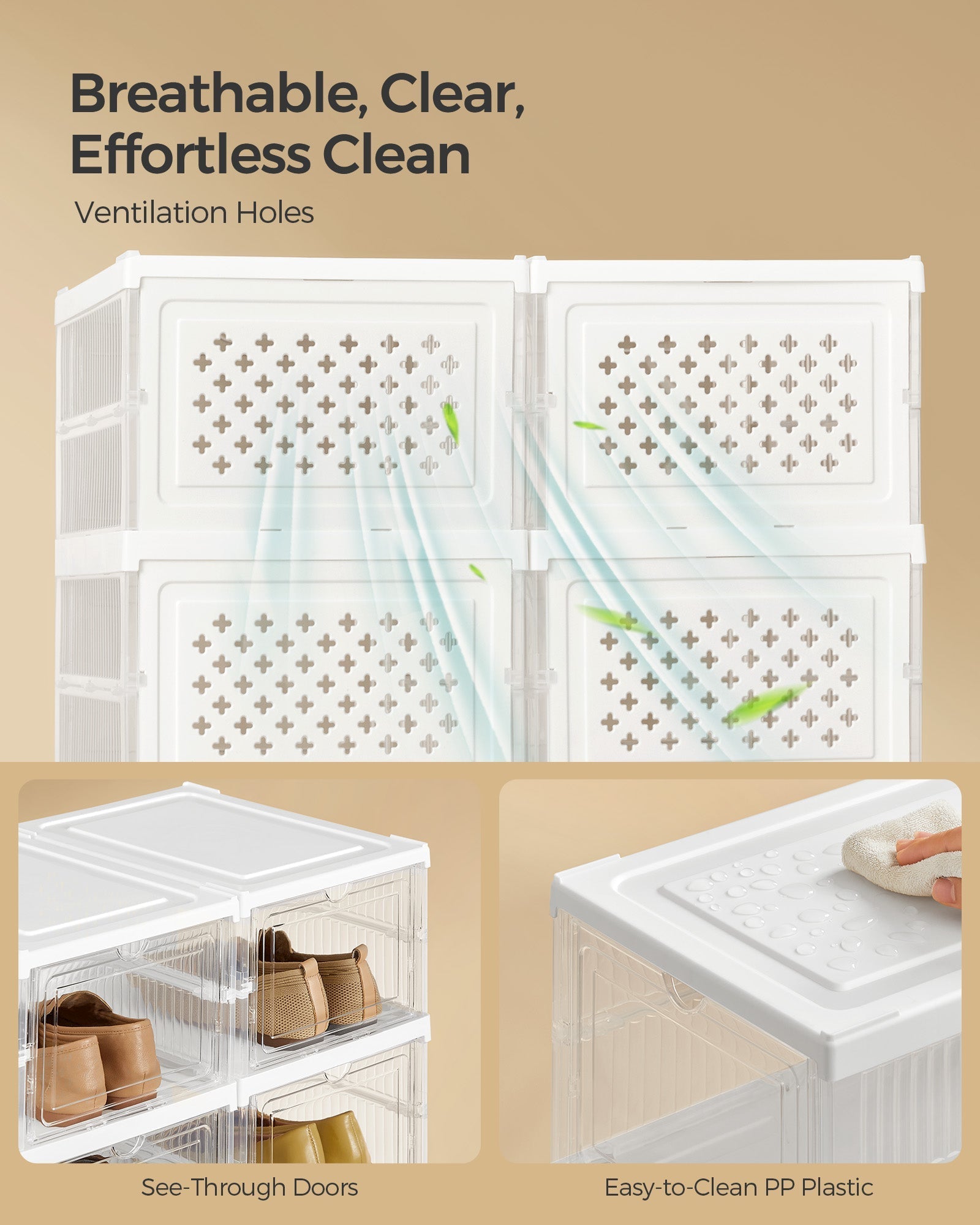 Shoe Storage Organizer - Plastic - Transparent - Pack of 12 Stackable Design