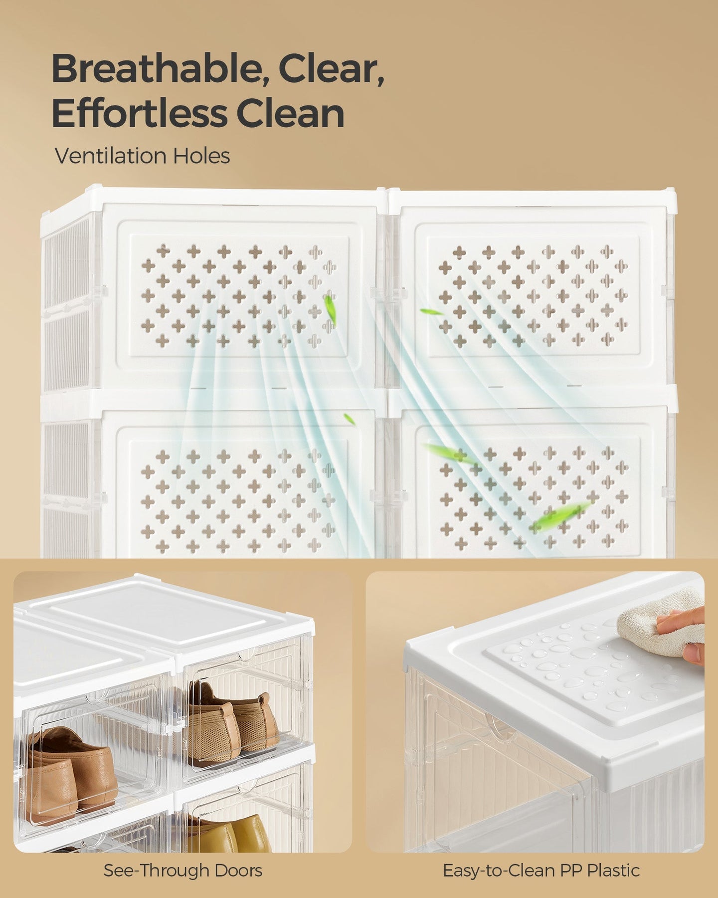 Shoe Storage Organizer - Plastic - Transparent - Pack of 12 Stackable Design