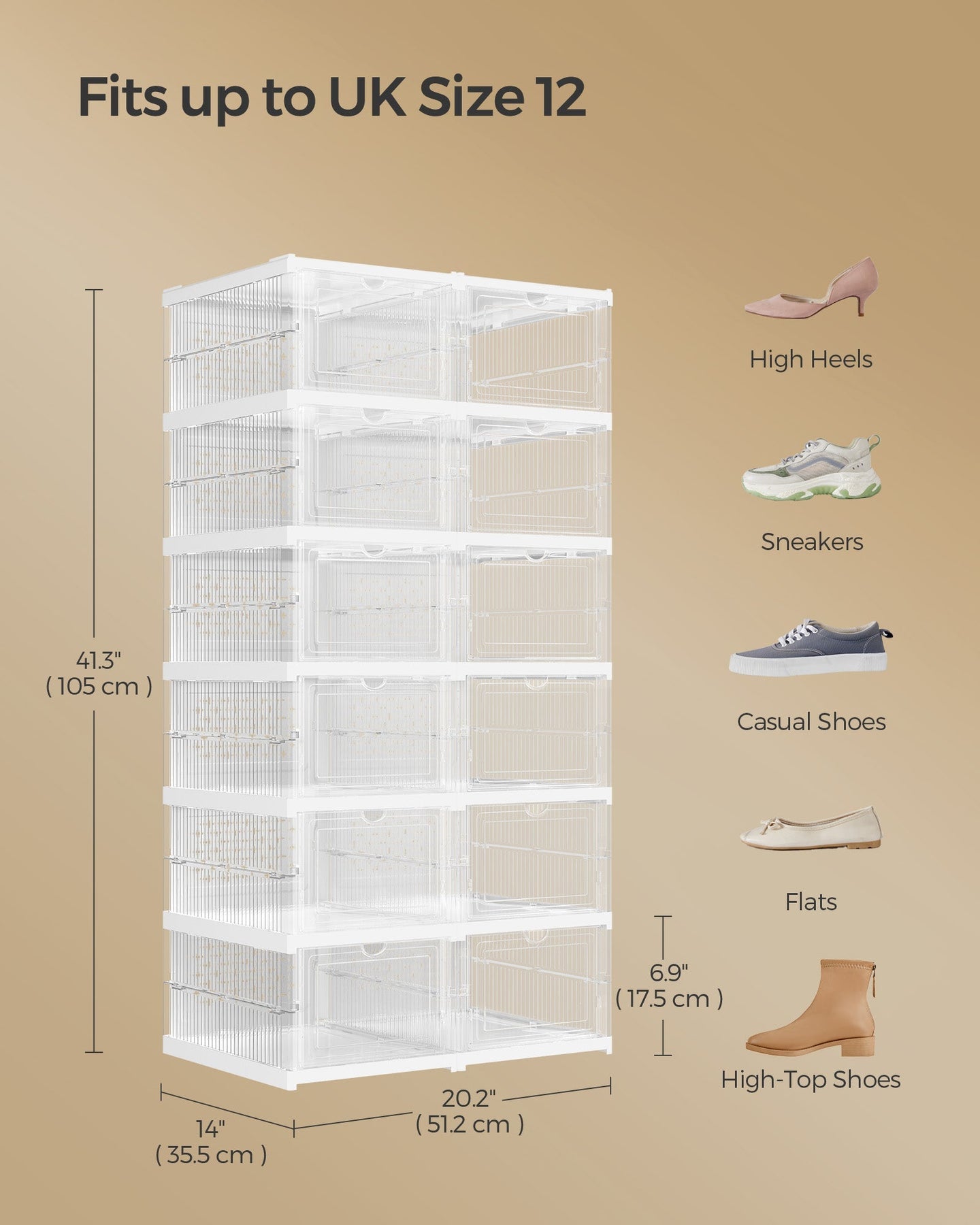 Shoe Storage Organizer - Plastic - Transparent - Pack of 12 Stackable Design