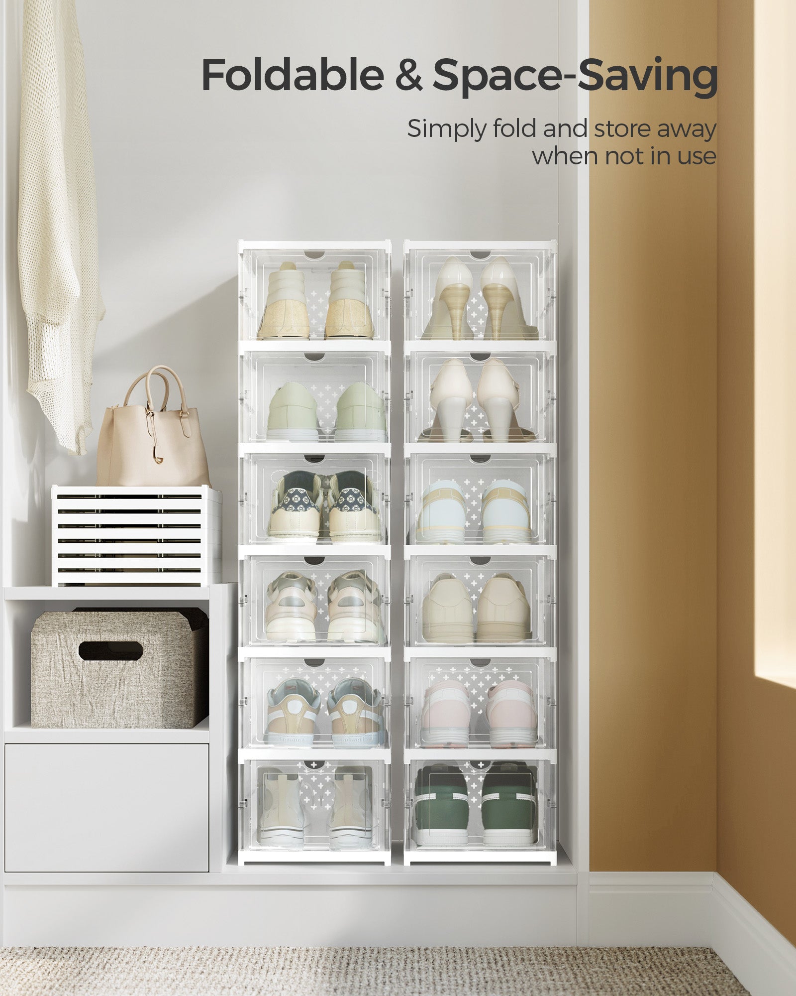 Shoe Storage Organizer - Plastic - Transparent - Pack of 12 Stackable Design