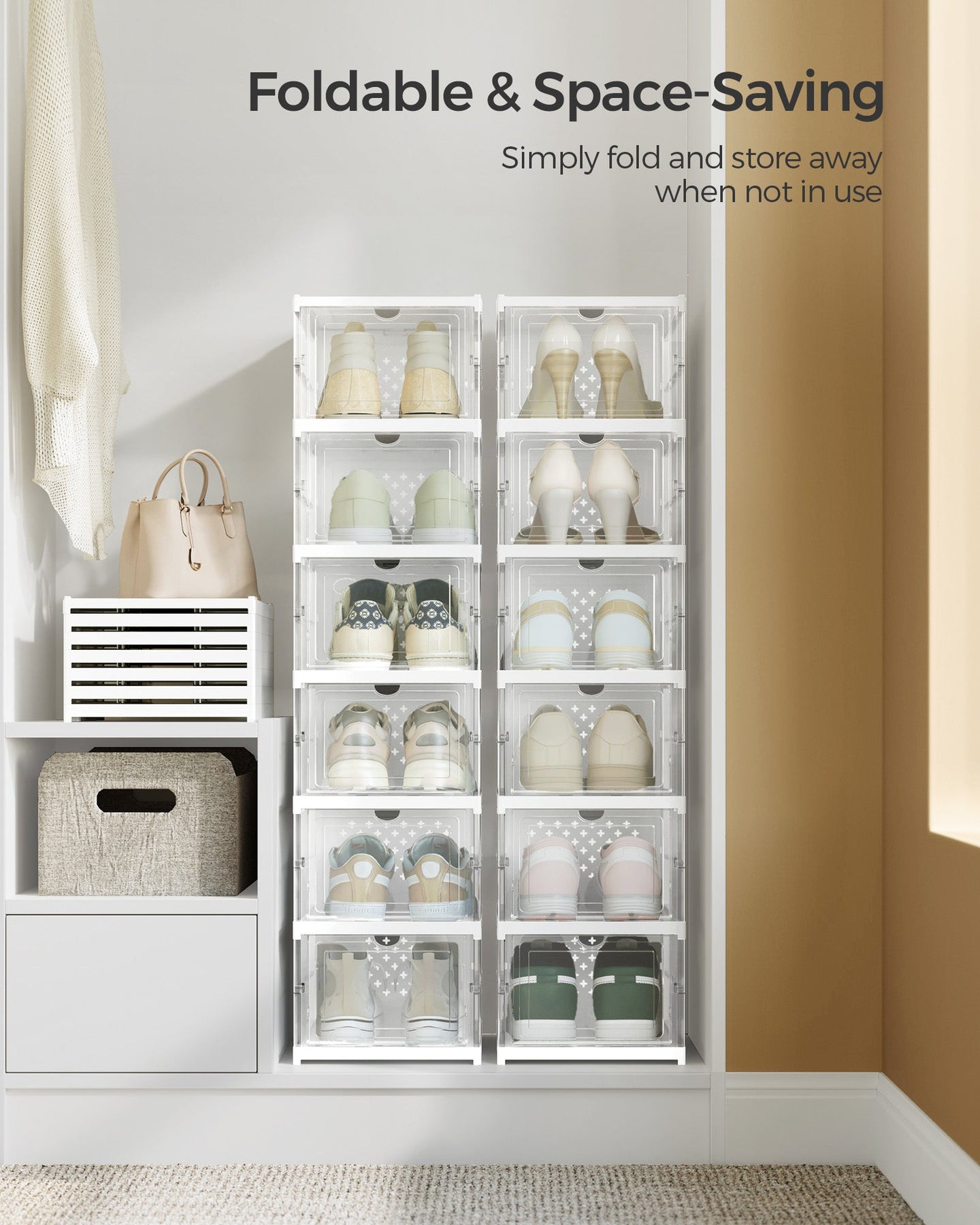 Shoe Storage Organizer - Plastic - Transparent - Pack of 12 Stackable Design
