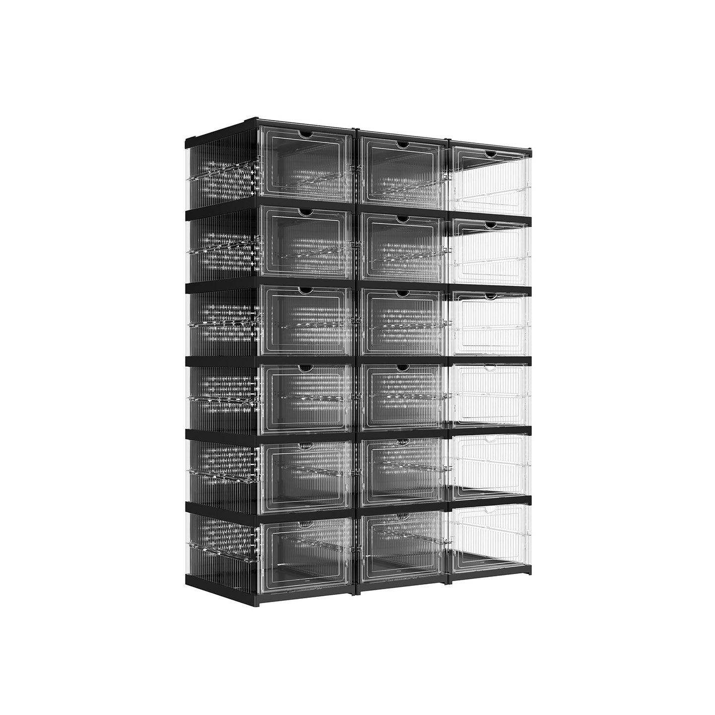 Stackable Shoe Boxes - Pack of 18 - Transparent - Foldable and Portable