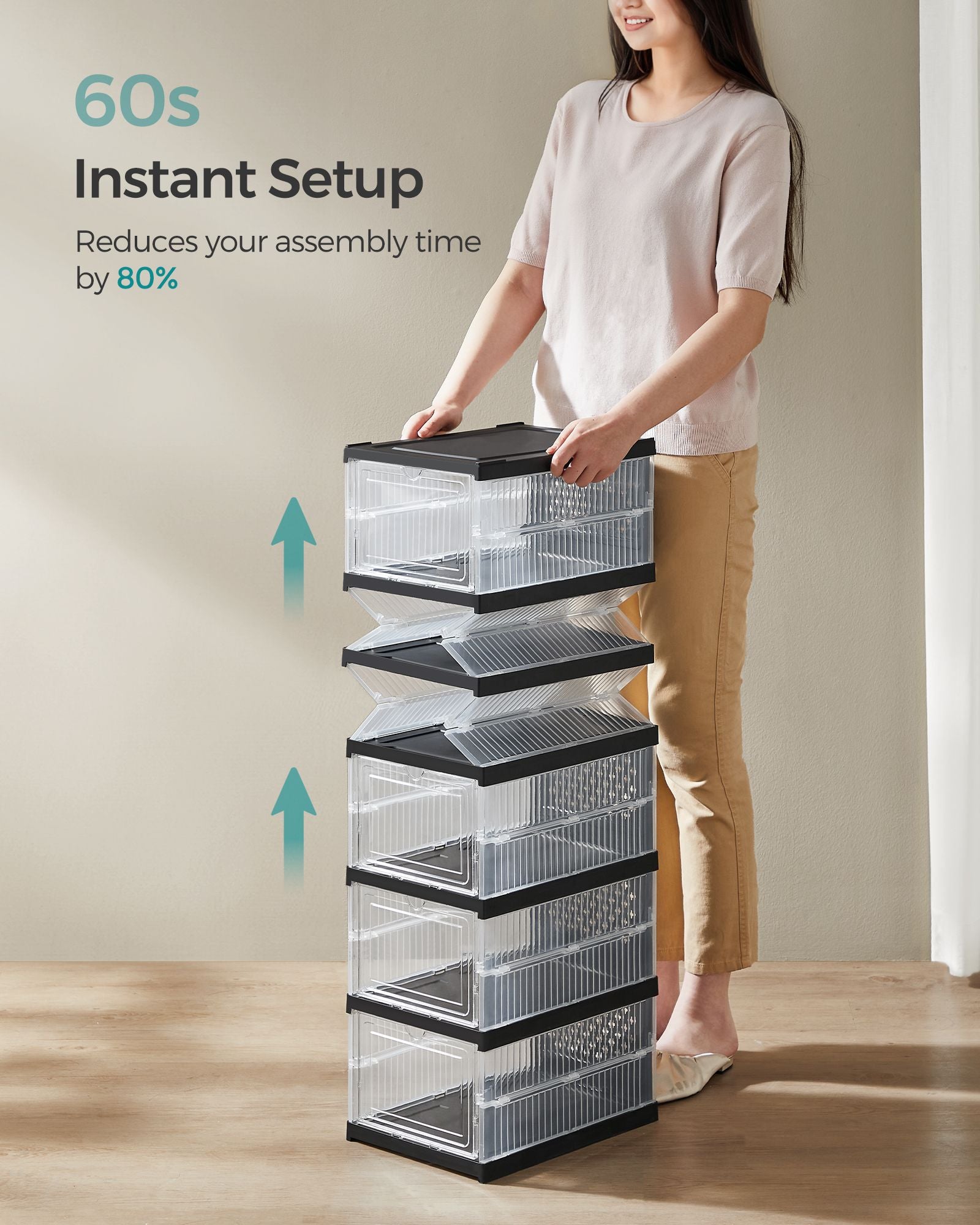 Stackable Shoe Boxes - Pack of 18 - Transparent - Foldable and Portable