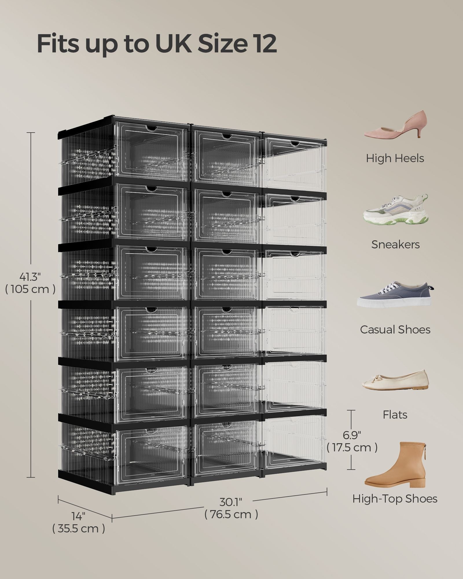 Stackable Shoe Boxes - Pack of 18 - Transparent - Foldable and Portable