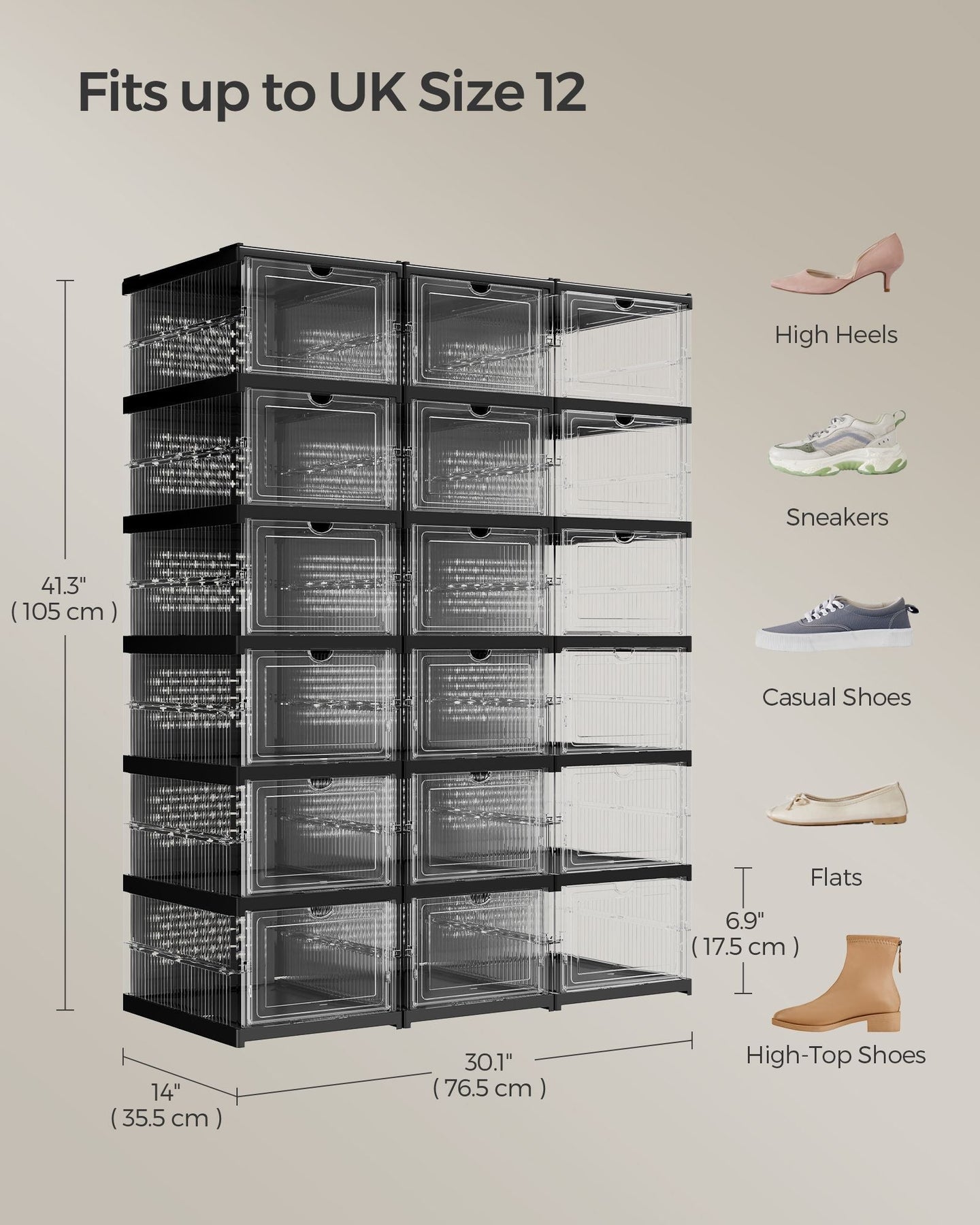 Stackable Shoe Boxes - Pack of 18 - Transparent - Foldable and Portable