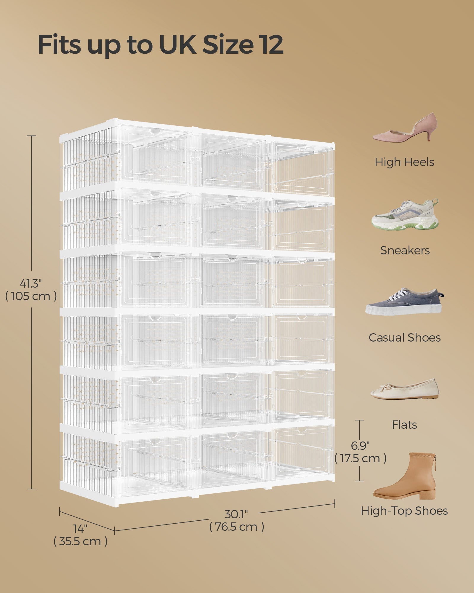 Pack of 18 Stackable Shoe Boxes - Transparent