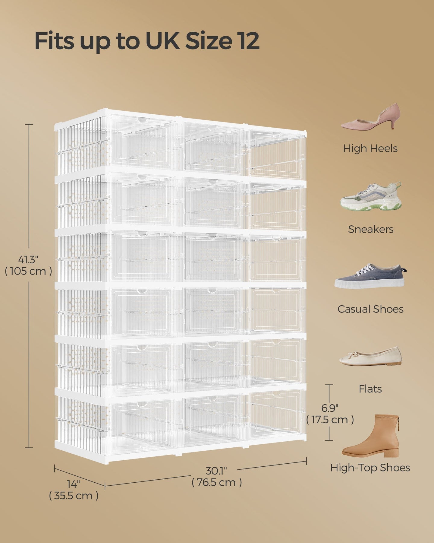 Pack of 18 Stackable Shoe Boxes - Transparent