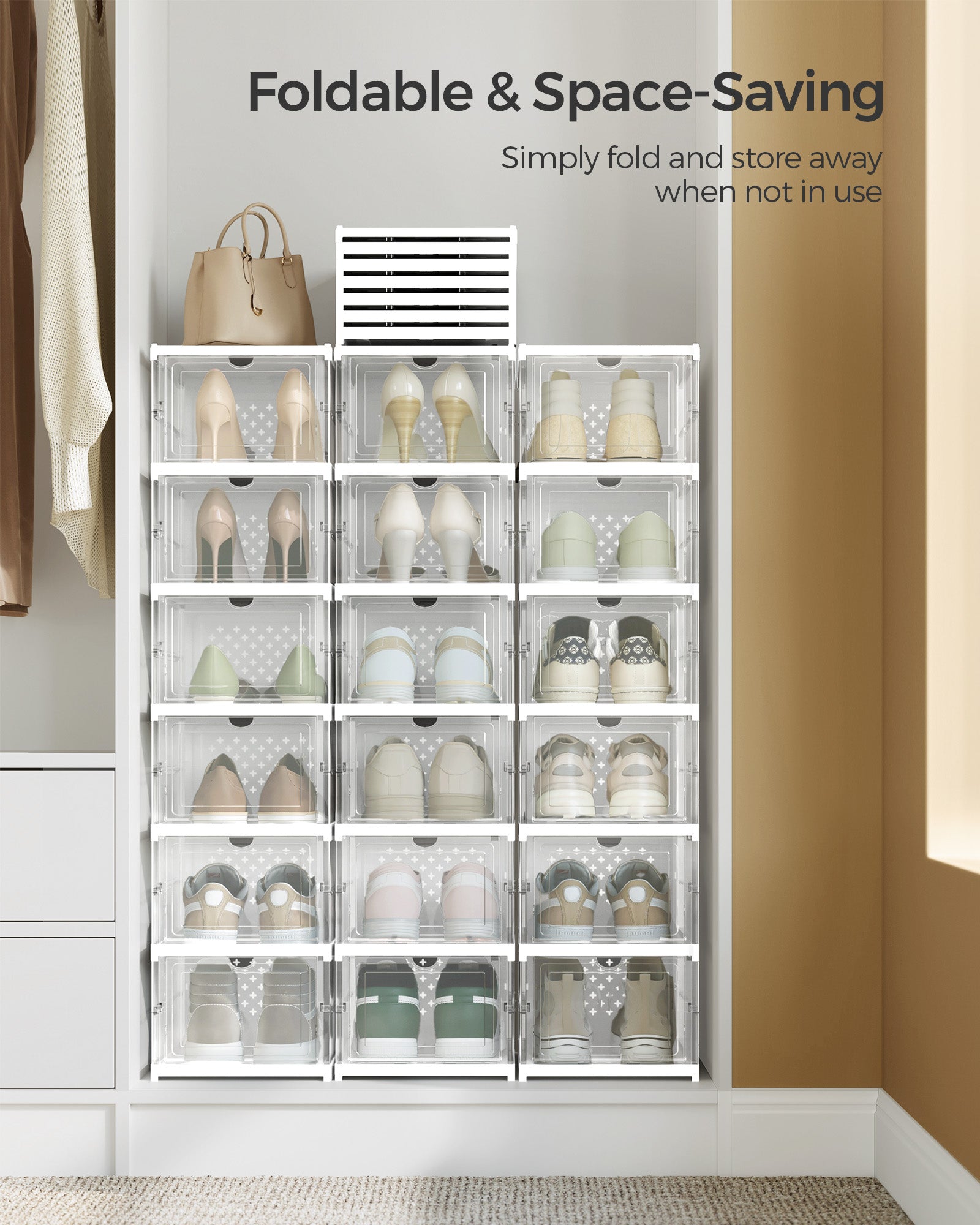 Pack of 18 Stackable Shoe Boxes - Transparent