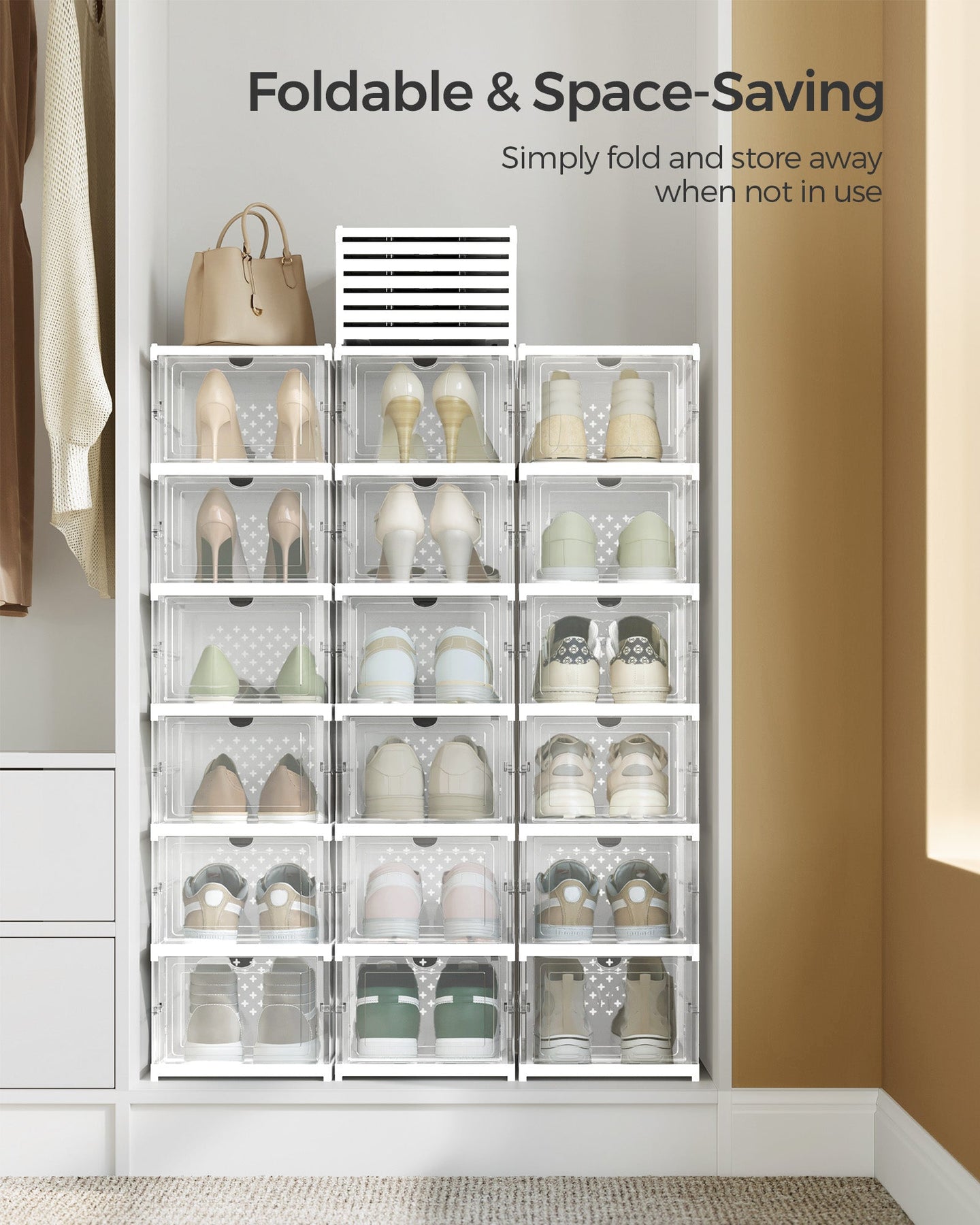 Pack of 18 Stackable Shoe Boxes - Transparent