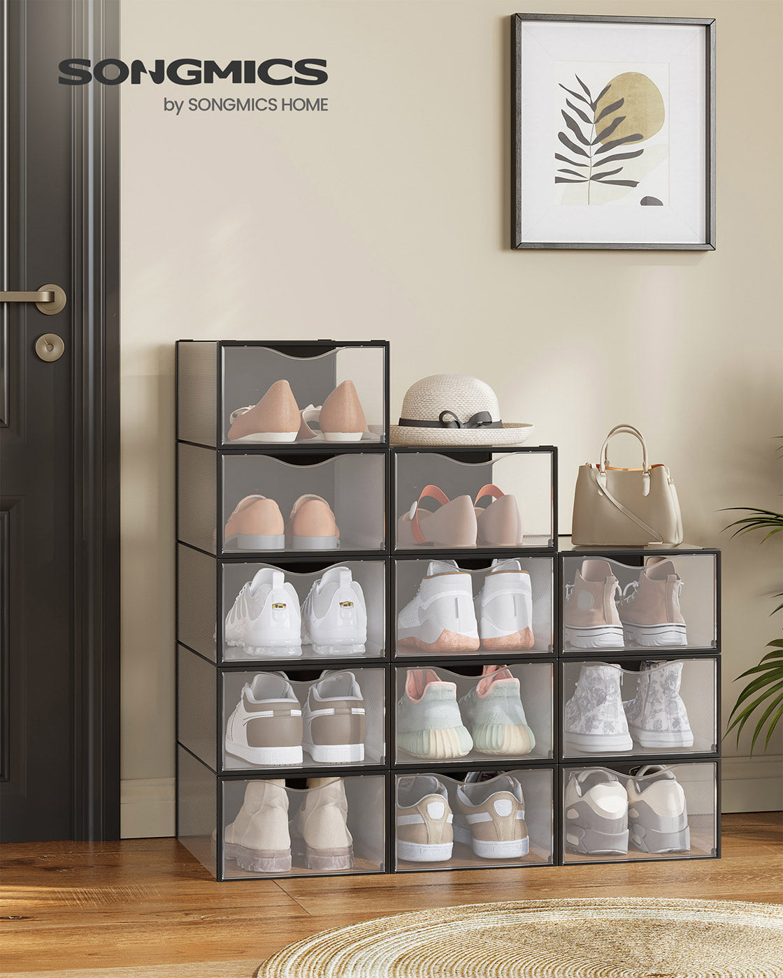 Shoe Storage Organizers - Set of 12, Easy Assembly - Plastic - Transparent - Space-Saving Solution for Any Room