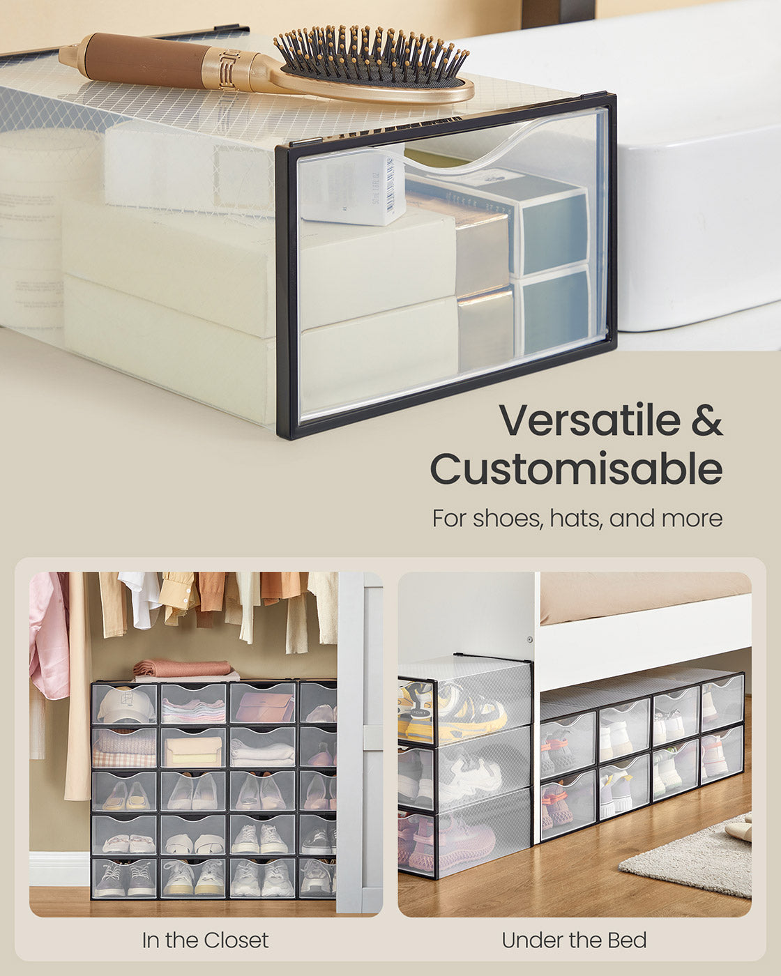 Shoe Storage Organizers - Set of 12, Easy Assembly - Plastic - Transparent - Space-Saving Solution for Any Room