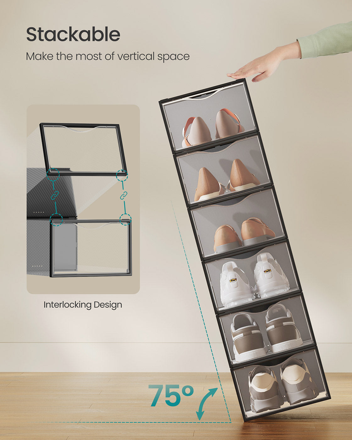 Shoe Storage Organizers - Set of 12, Easy Assembly - Plastic - Transparent - Space-Saving Solution for Any Room
