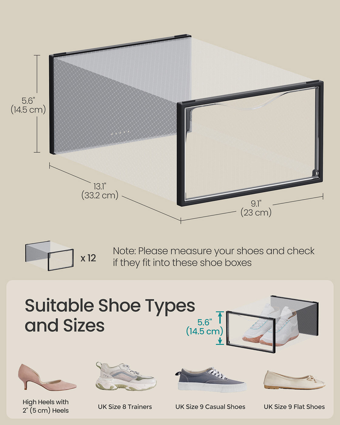 Shoe Storage Organizers - Set of 12, Easy Assembly - Plastic - Transparent - Space-Saving Solution for Any Room