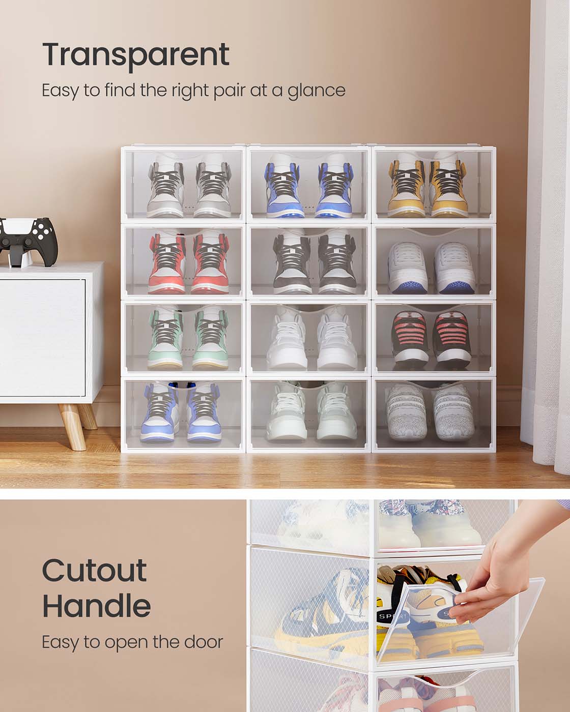 Shoe Storage Boxes - Plastic - Transparent - Set of 12 for Shoes up to UK Size 9