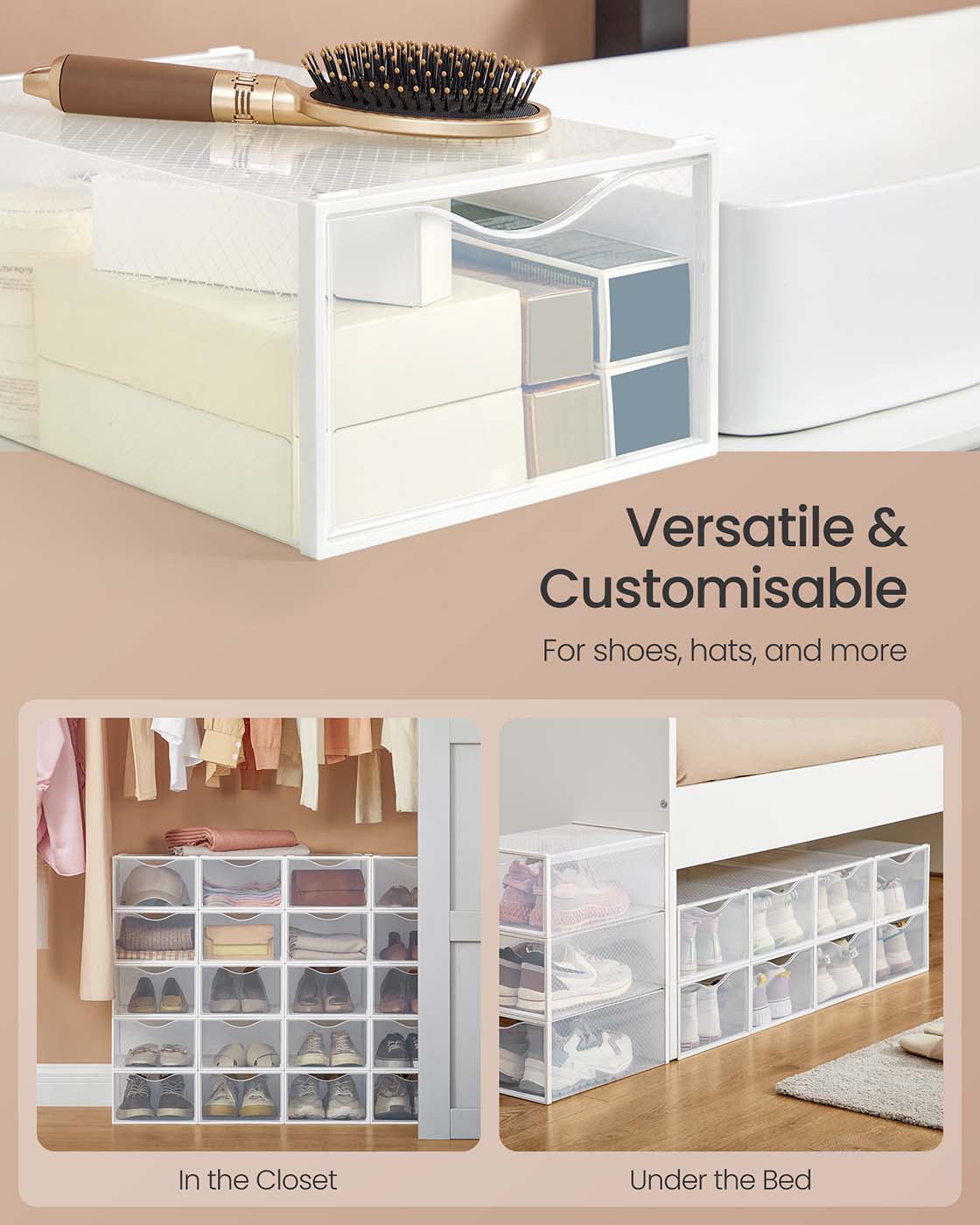 Shoe Storage Boxes - Plastic - Transparent - Set of 12 for Shoes up to UK Size 9