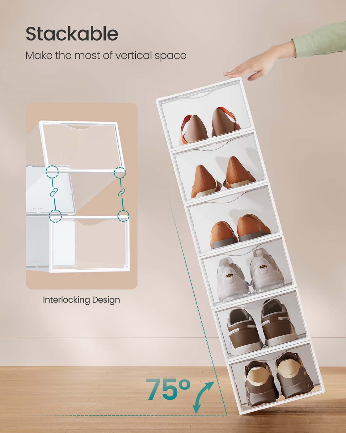 Shoe Storage Boxes - Plastic - Transparent - Set of 12 for Shoes up to UK Size 9