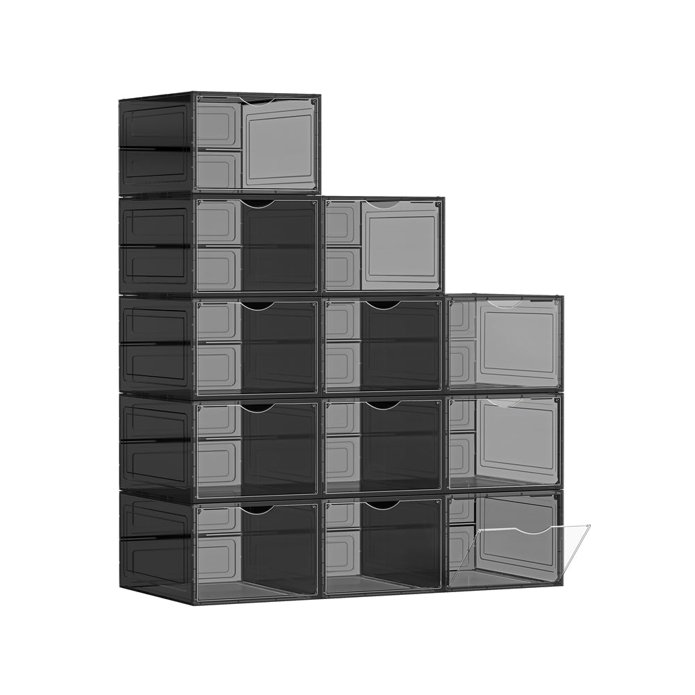 Shoe Storage Organisers - Plastic - White - Stackable with Clear Doors