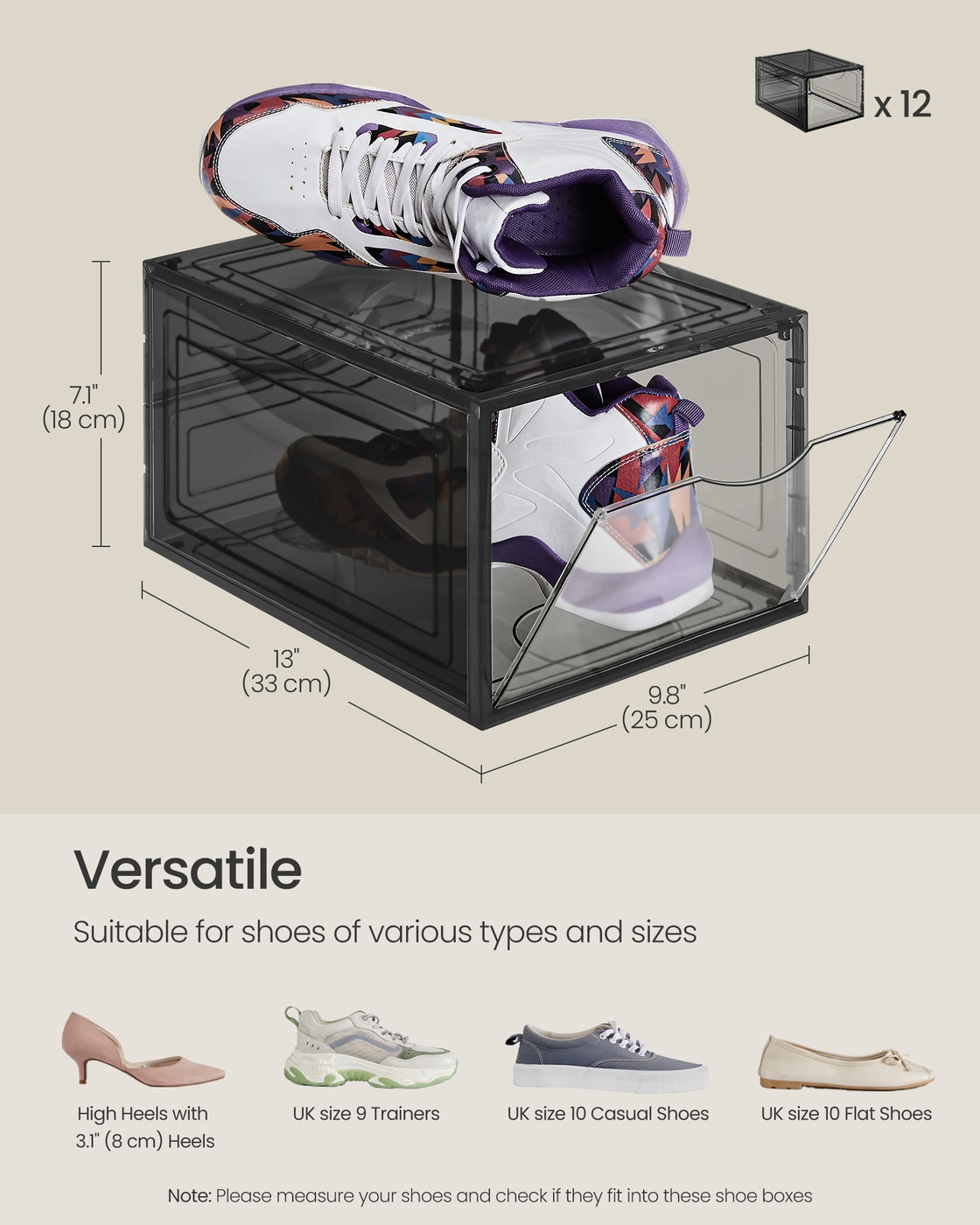 Shoe Storage Organisers - Plastic - White - Stackable with Clear Doors