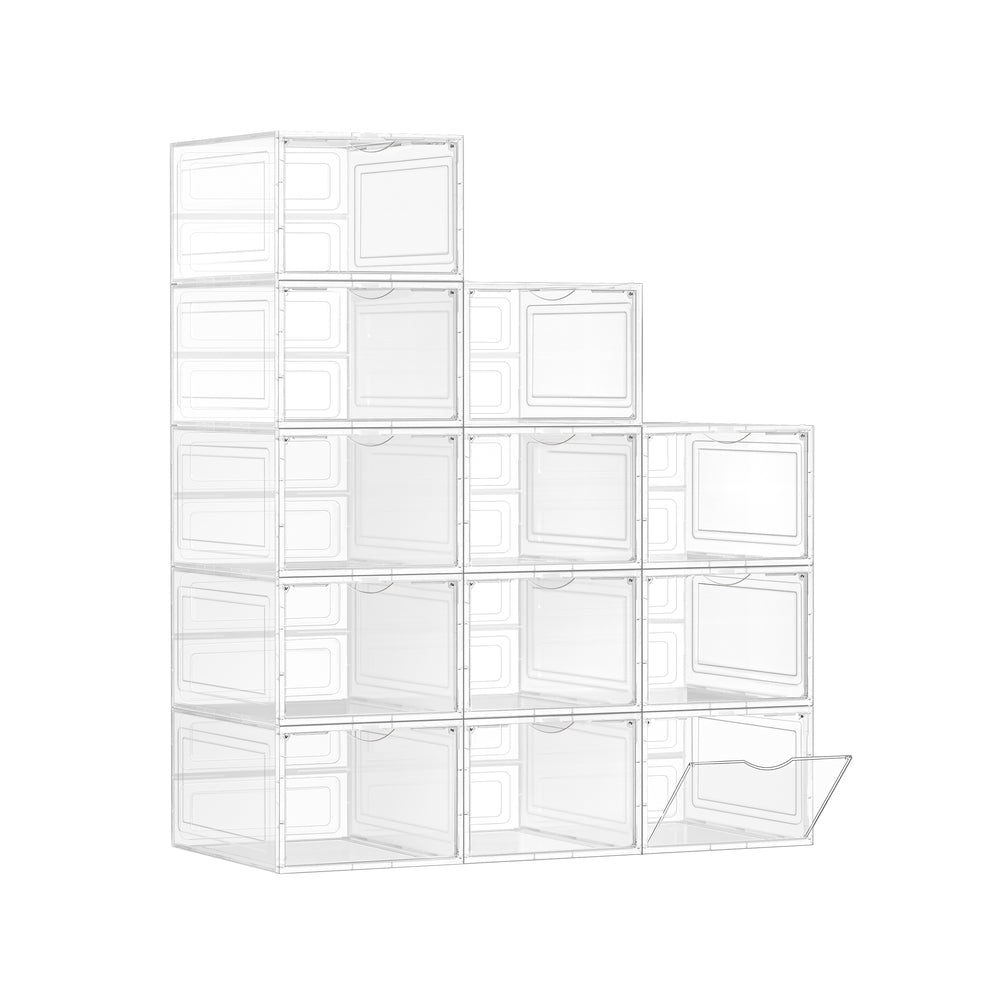 Shoe Storage Organisers - Plastic - White - Stackable with Clear Doors