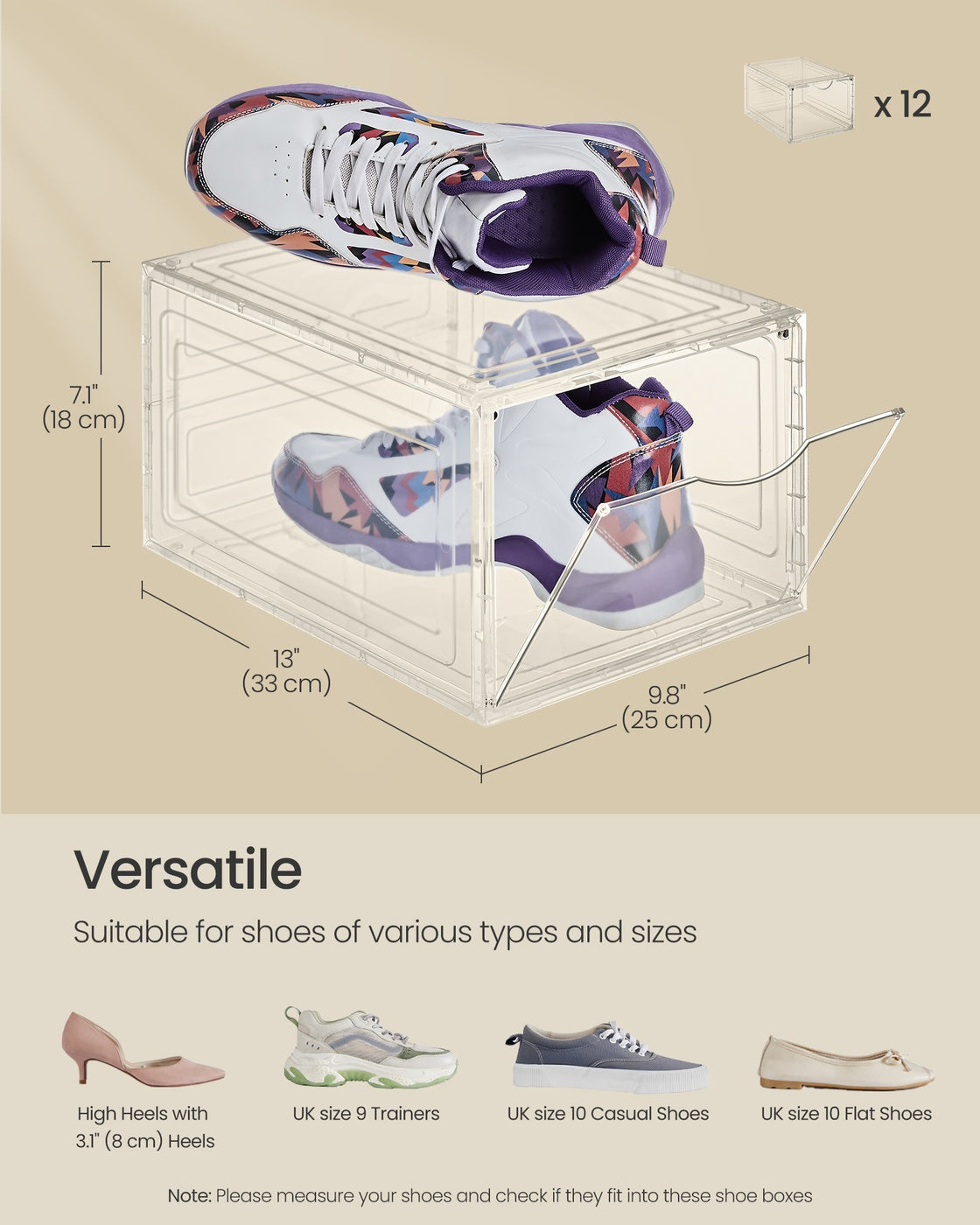 Shoe Storage Organisers - Plastic - White - Stackable with Clear Doors