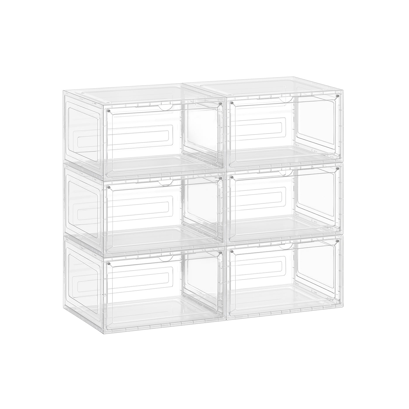 Stackable Shoe Boxes - With Doors, Set of 6 - Plastic - Transparent White - Easy Access with Convenient Doors