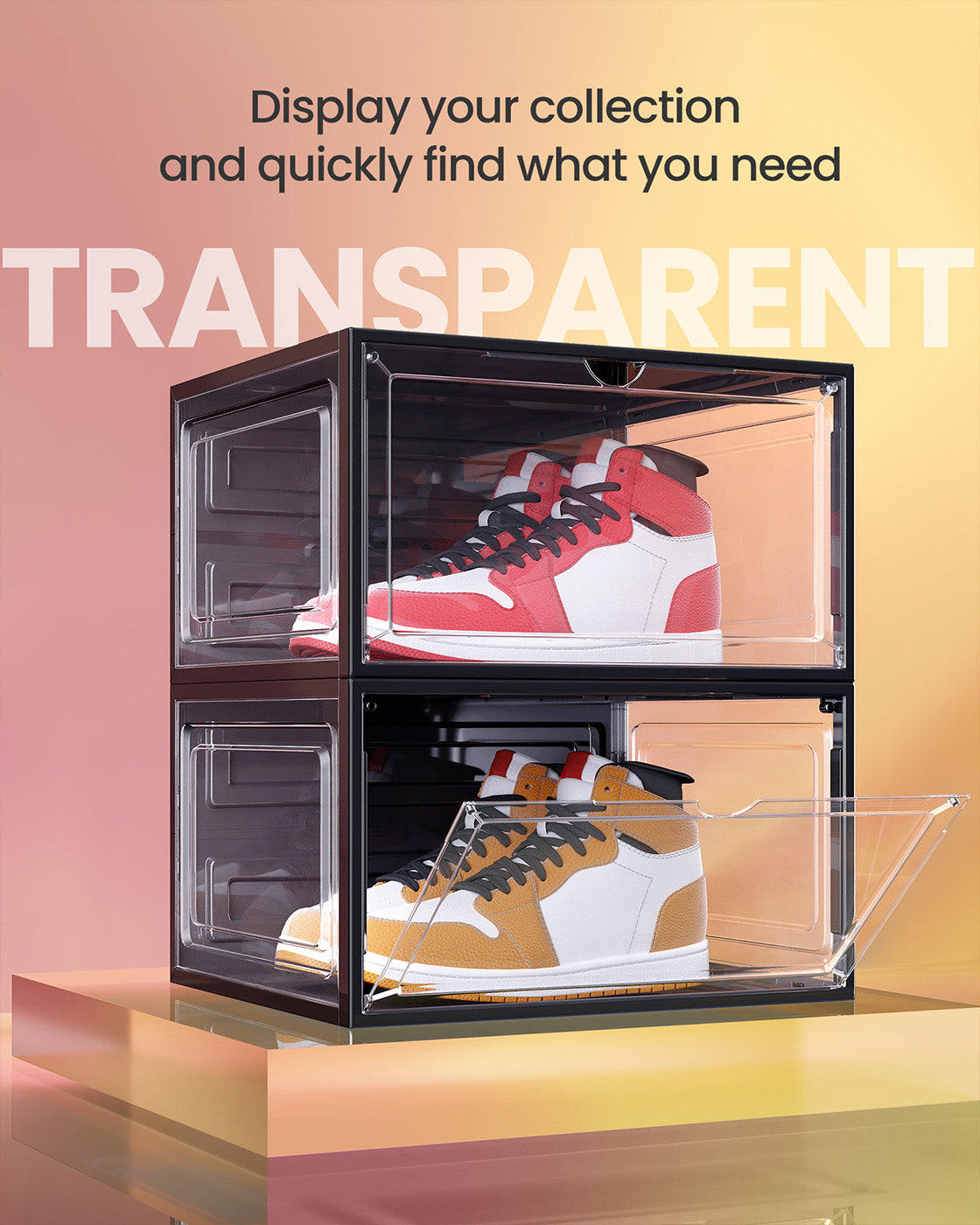 Stackable Shoe Boxes - With Doors, Set of 6 - Plastic - Transparent White