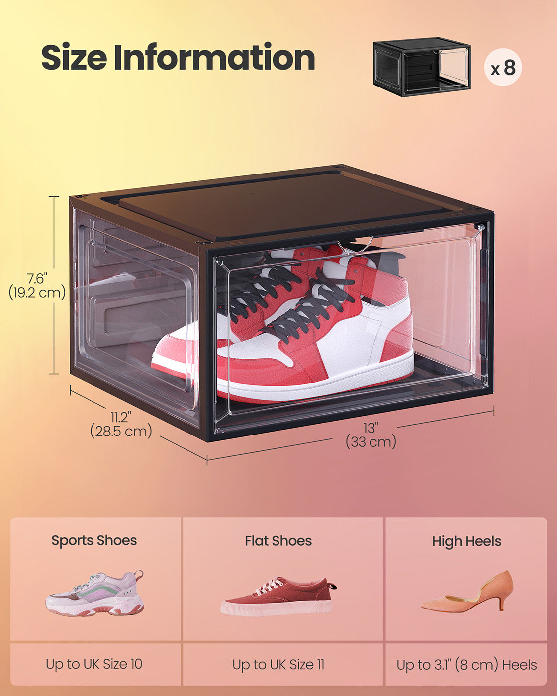 Stackable Shoe Boxes - With Doors, Set of 6 - Plastic - Transparent White