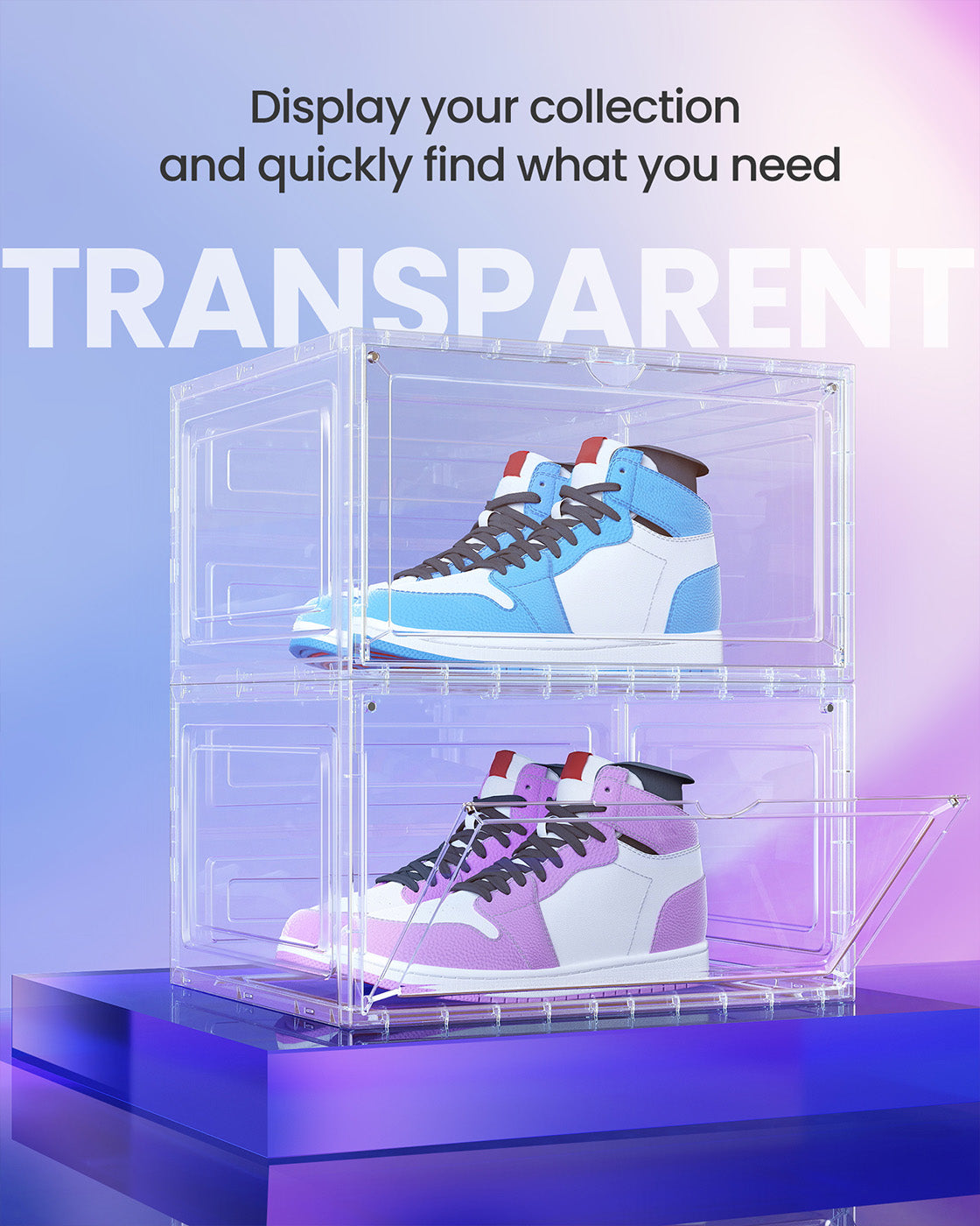 Stackable Shoe Boxes - With Doors, Set of 6 - Plastic - Transparent White - Easy Access with Convenient Doors