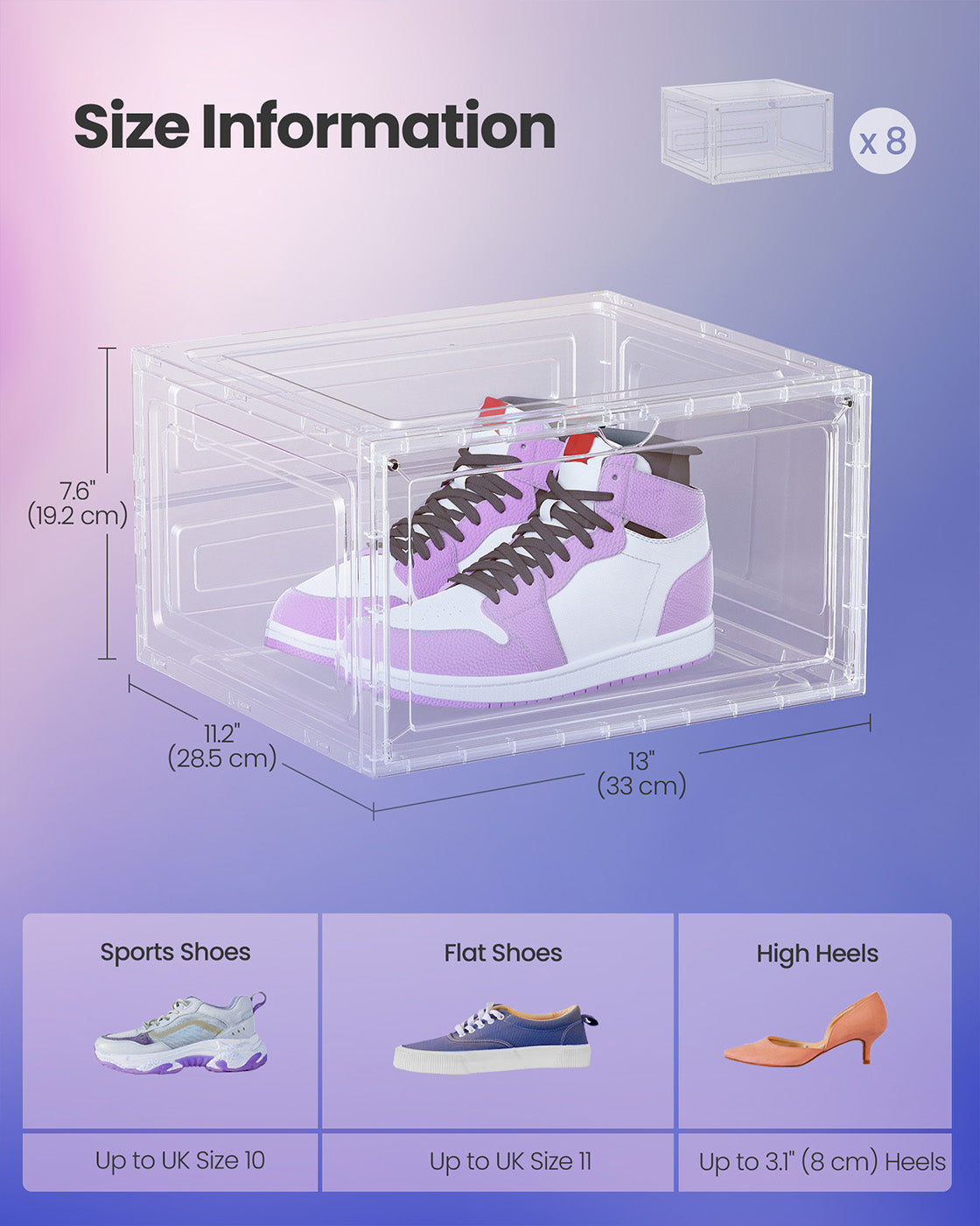 Stackable Shoe Boxes - With Doors, Set of 6 - Plastic - Transparent White - Easy Access with Convenient Doors