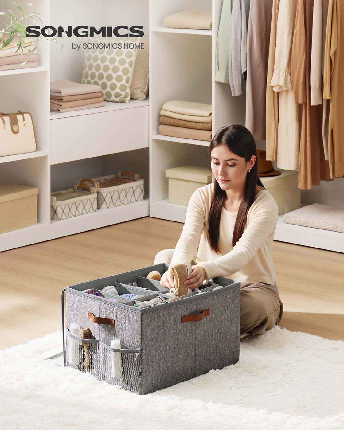 Shoe Organiser Boxes - Plastic - Dove Grey - Customisable with Adjustable Dividers