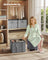 Shoe Organiser Bin - Fabric - Cattail Grey - Fits 16 Pairs with Handles and Clear Cover