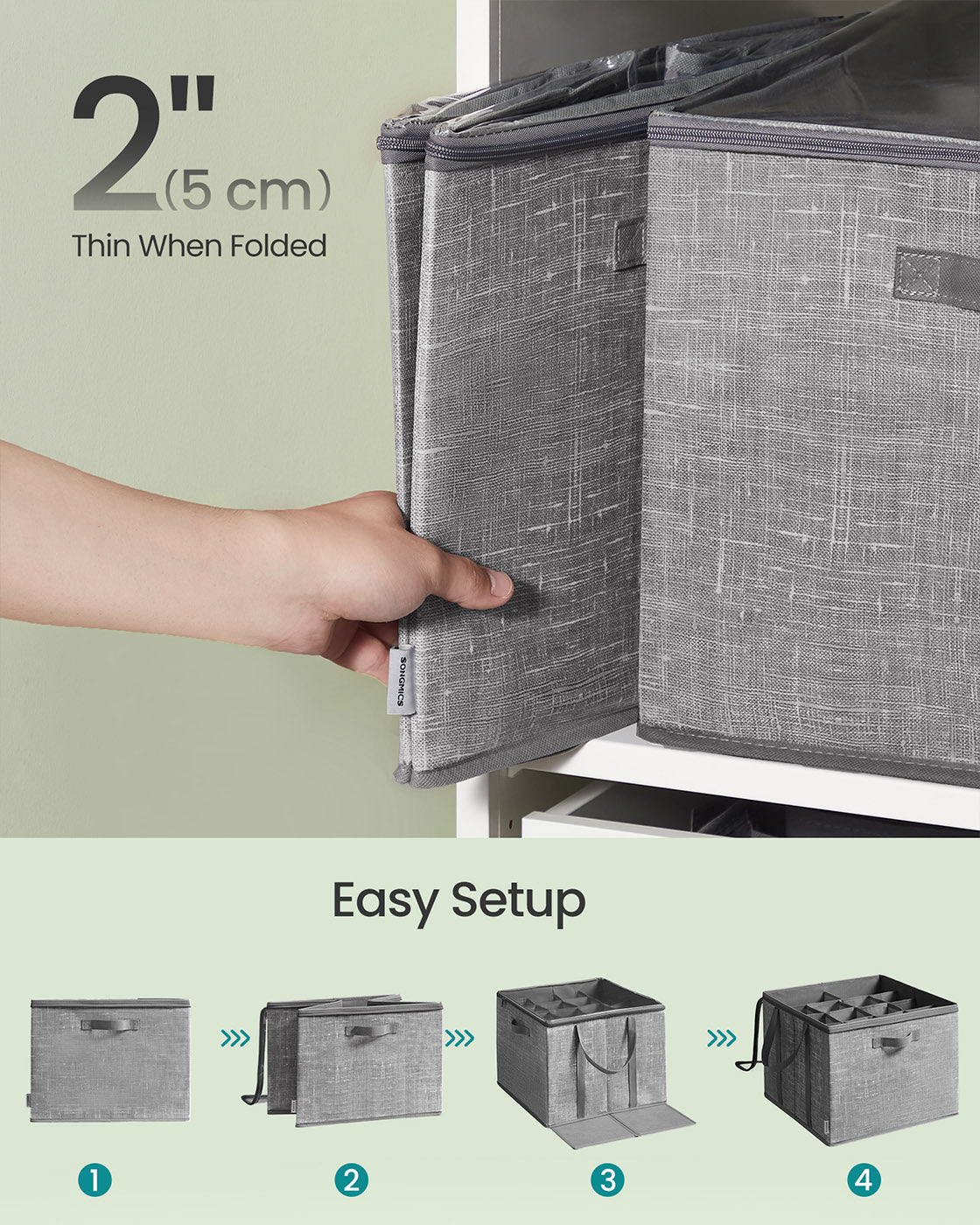 Shoe Organiser Bin - Fabric - Cattail Grey - Fits 16 Pairs with Handles and Clear Cover
