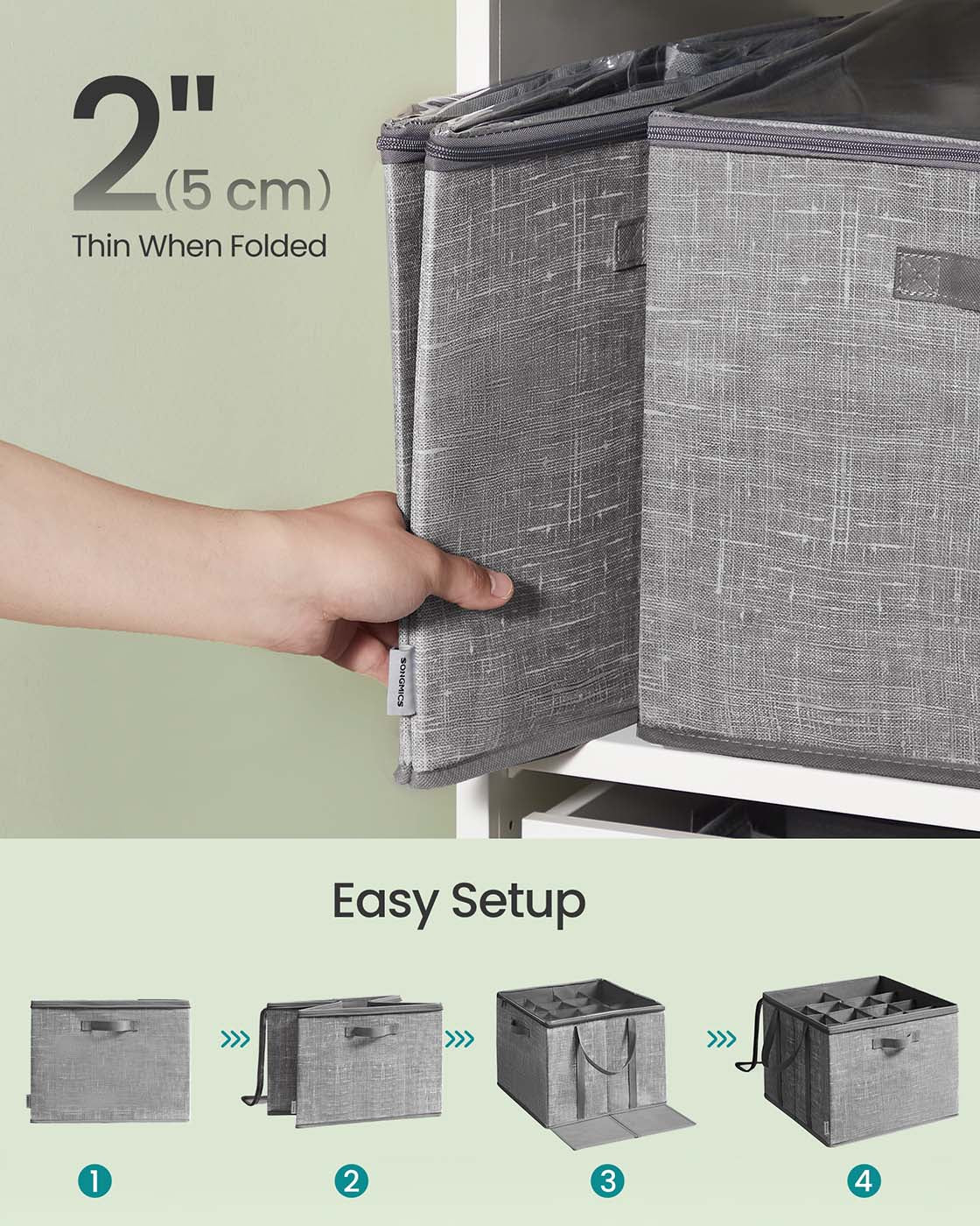 Set of Fabric Shoe Organiser Bins - Fabric - Cattail Grey - Clear Cover and Handles