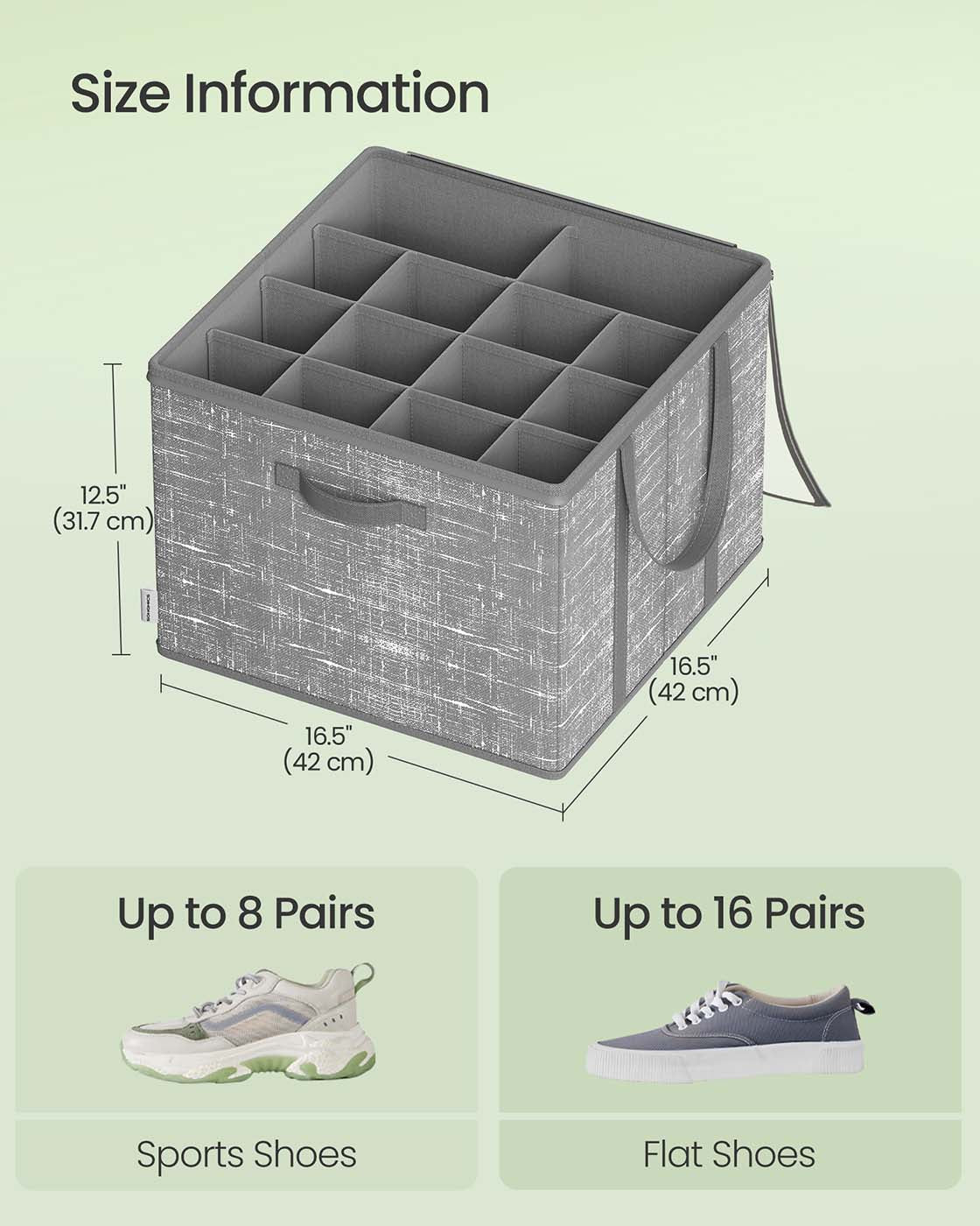 Set of Fabric Shoe Organiser Bins - Fabric - Cattail Grey - Clear Cover and Handles